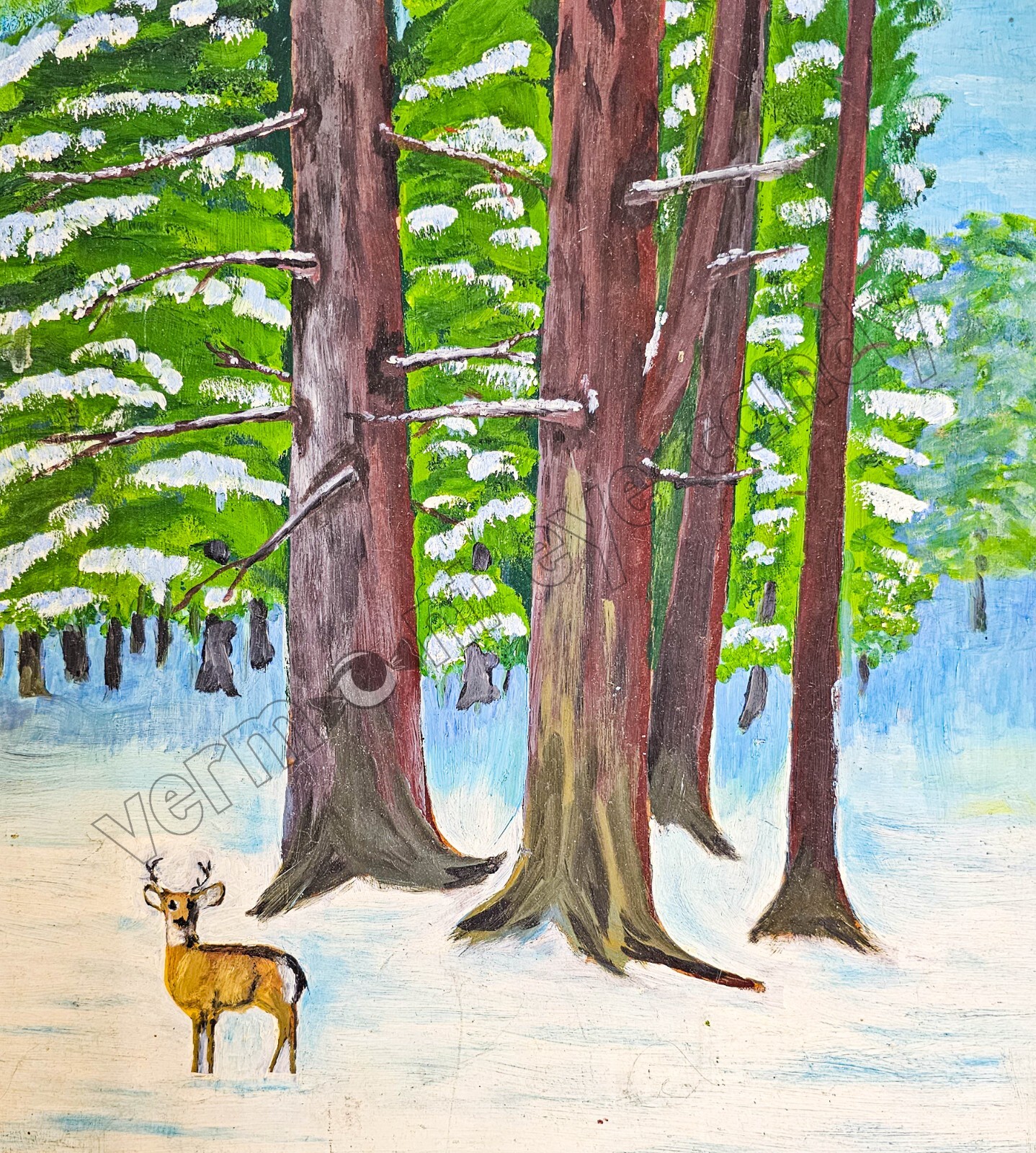 Deer in the Winter Forest Art DIGITAL DOWNLOAD Print – Home Landscape Wall Decor