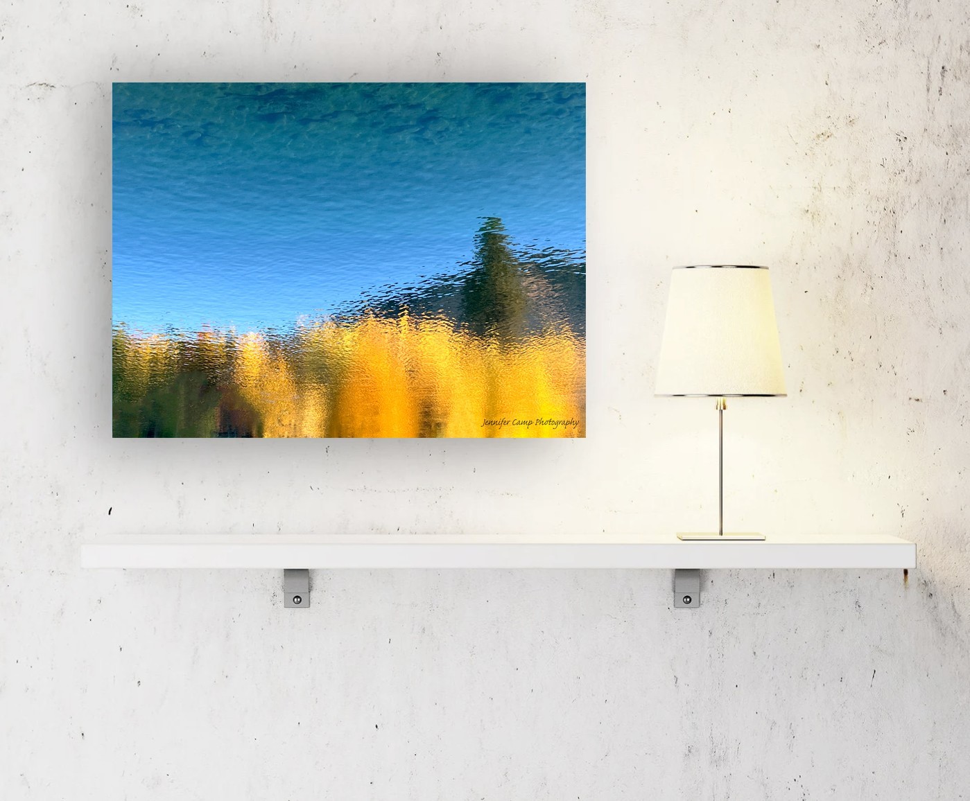 Water Blue Yellow Gold Autumn Fall Tree Reflection Abstract Art Photograph Print