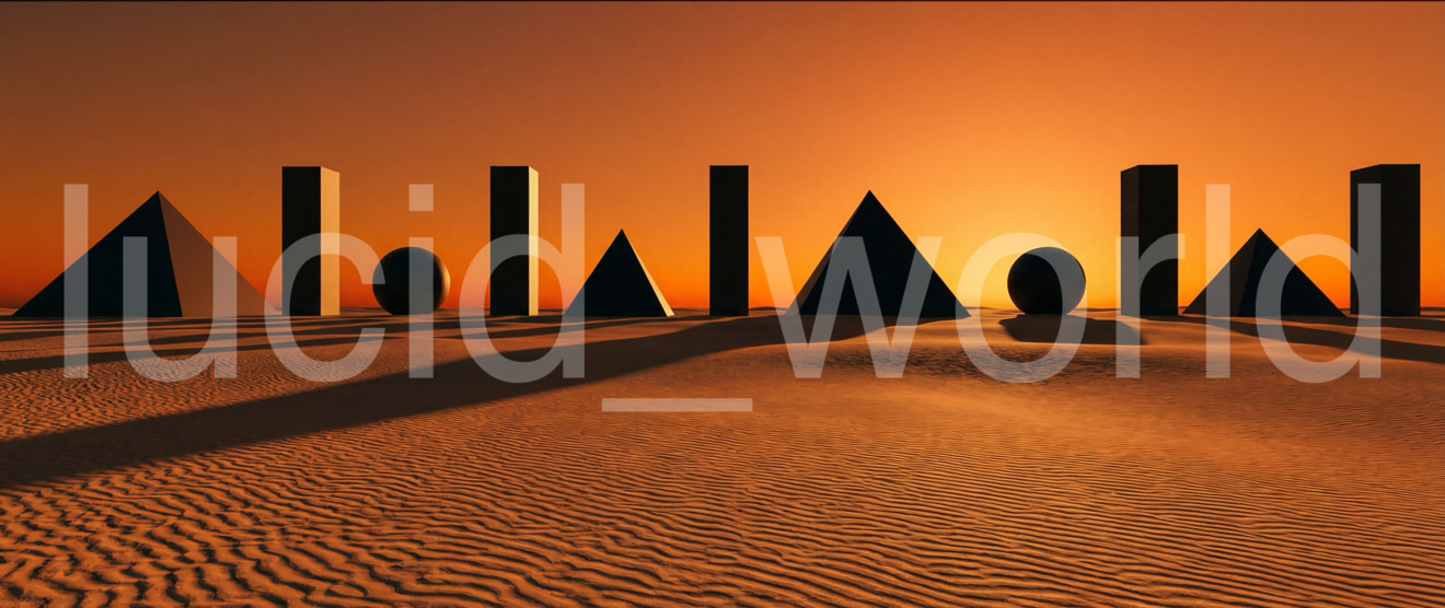Futuristic Desert Dunes Digital File Retro Sci-Fi Pyramid Sunset Wallpaper PNG