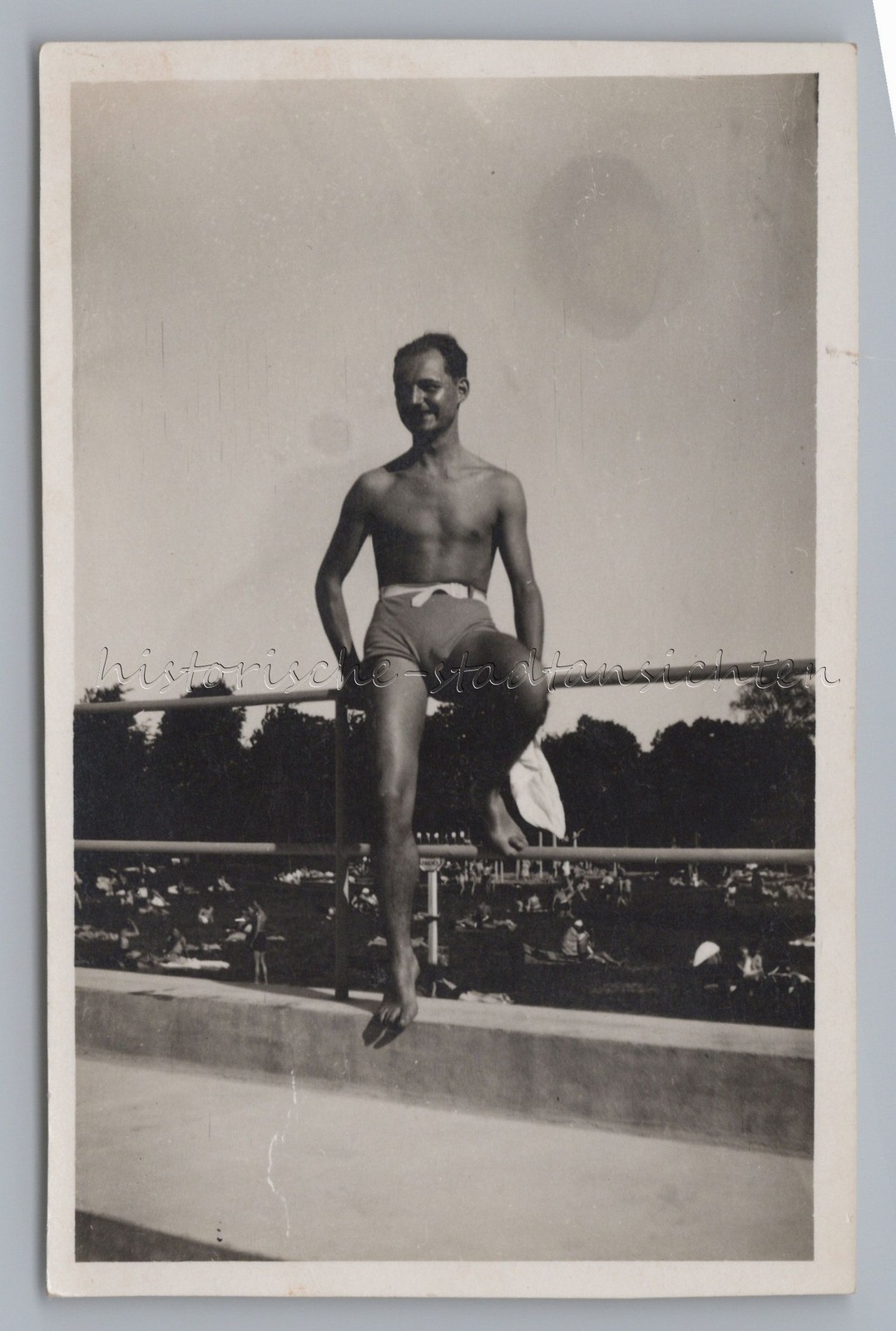 Man in Swimming Pool 1933 – Portrait Swimming Trunks – Vintage Photo 1930s