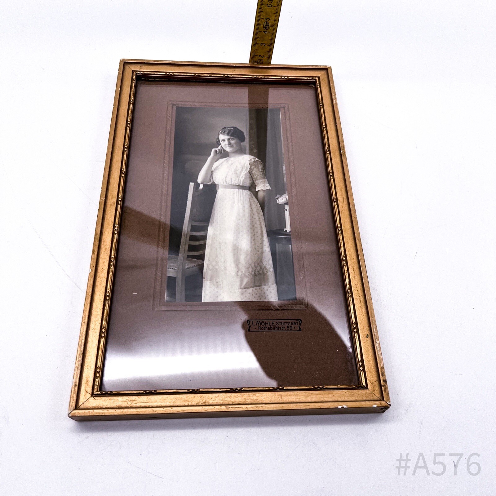 Antique Photograph With Frame & Glass Insert L. Möhle, Stuttgart 15 X 24 Cm