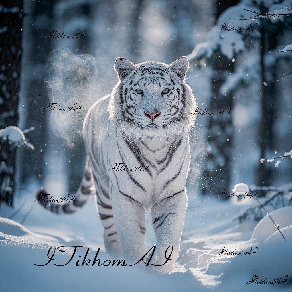 Digital Art Image Animals Tiger Nature Forest Winter Snow TreesWallpaper Desktop