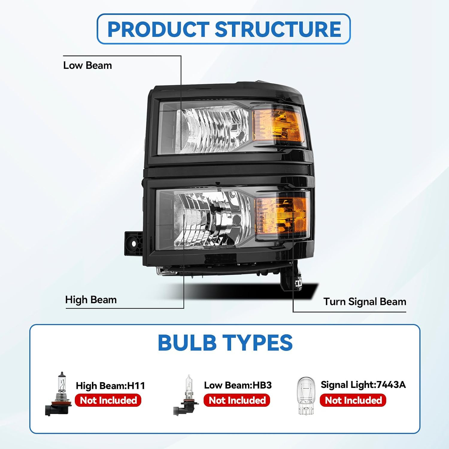 Front Headlight Assembly for 2014-2015 Chevy Silverado Pickup – Replacement Head