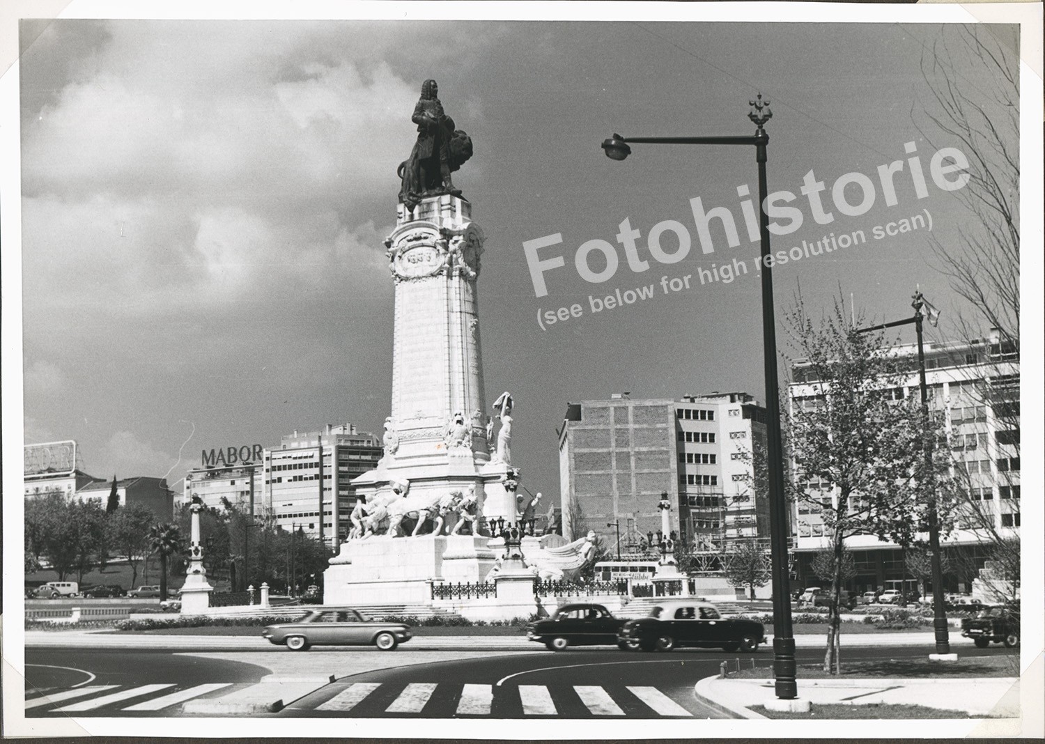 Photo Lisbon Monument Roundabout Cars Portugal 1960s City Traffic