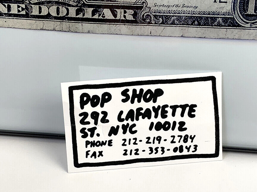 KEITH HARING – Signed Dollar Bill – Repro BARKING DOG Photo POP SHOP Biz Card