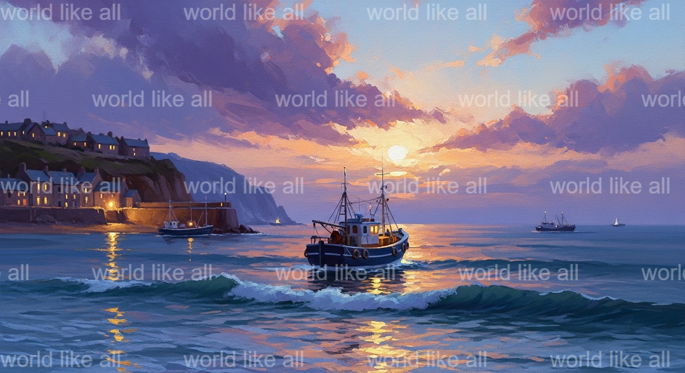 4K Digital Oil Painting: Impressionist Sunset Harbor Seascape | Printable Art DI