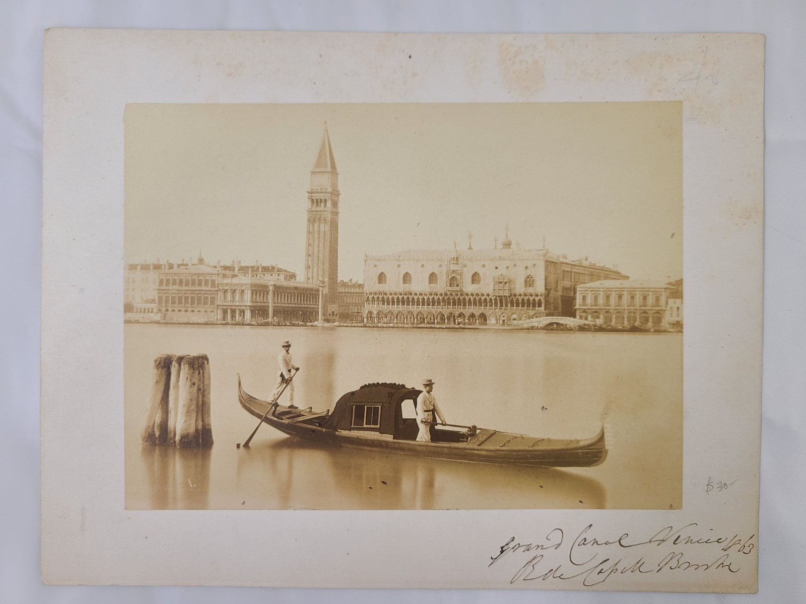 Gondola on The Grand Canal Venice Italy, albumen Photograph dated 1863