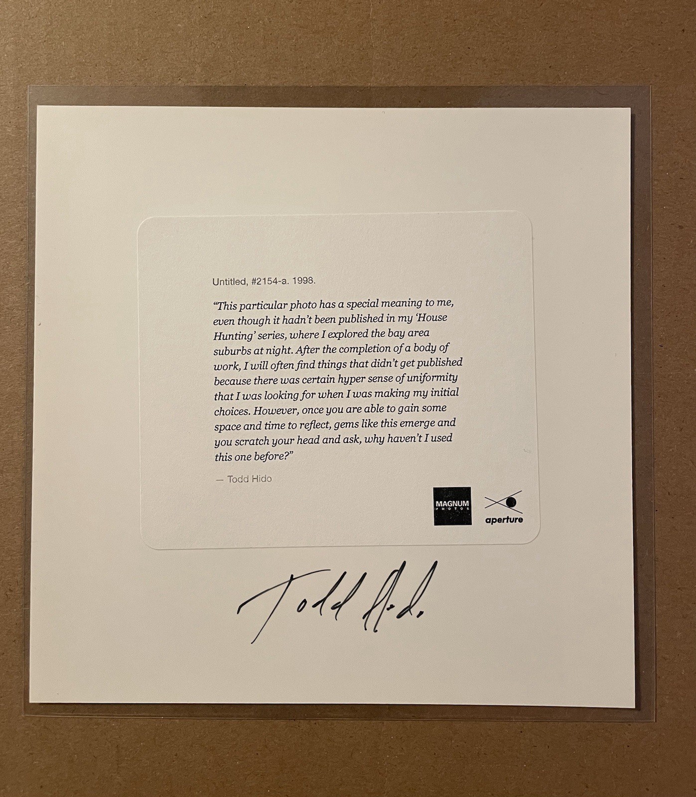 TODD HIDO HOUSE HUNTING 6″ x 6″ MAGNUM PRINT LTD SIGNED MINT
