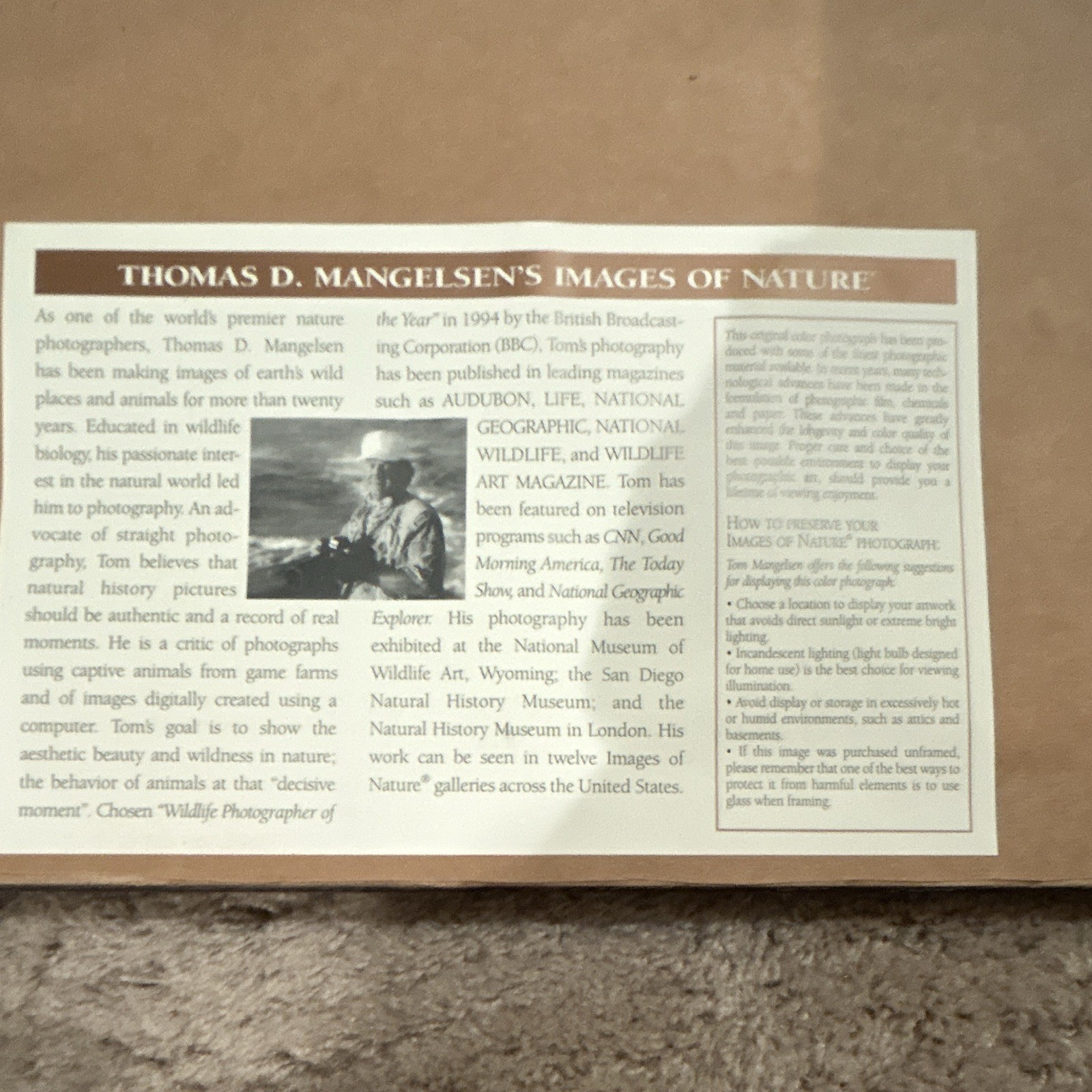 Thomas Mangelsen “Survivor- Bengal Tiger” signed framed matted 28×22 color photo