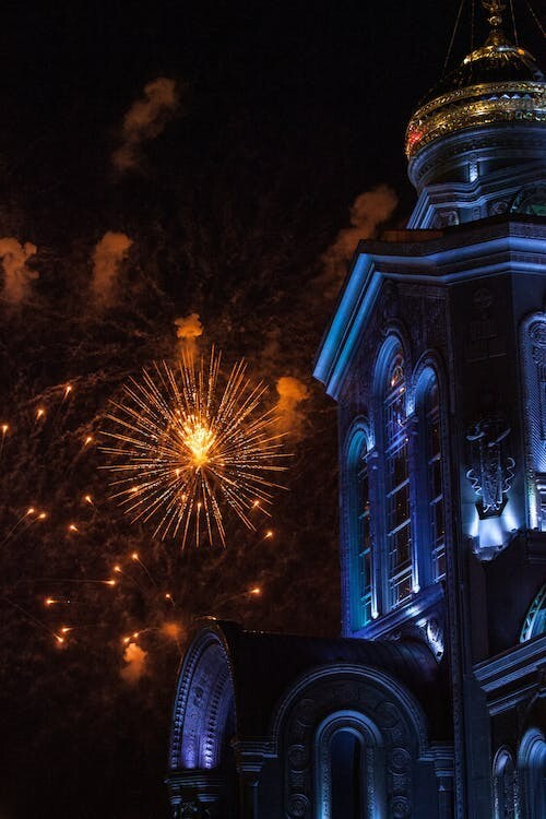 Digital Image Picture Photo Pic Wallpaper Church Tower Fireworks Display Night