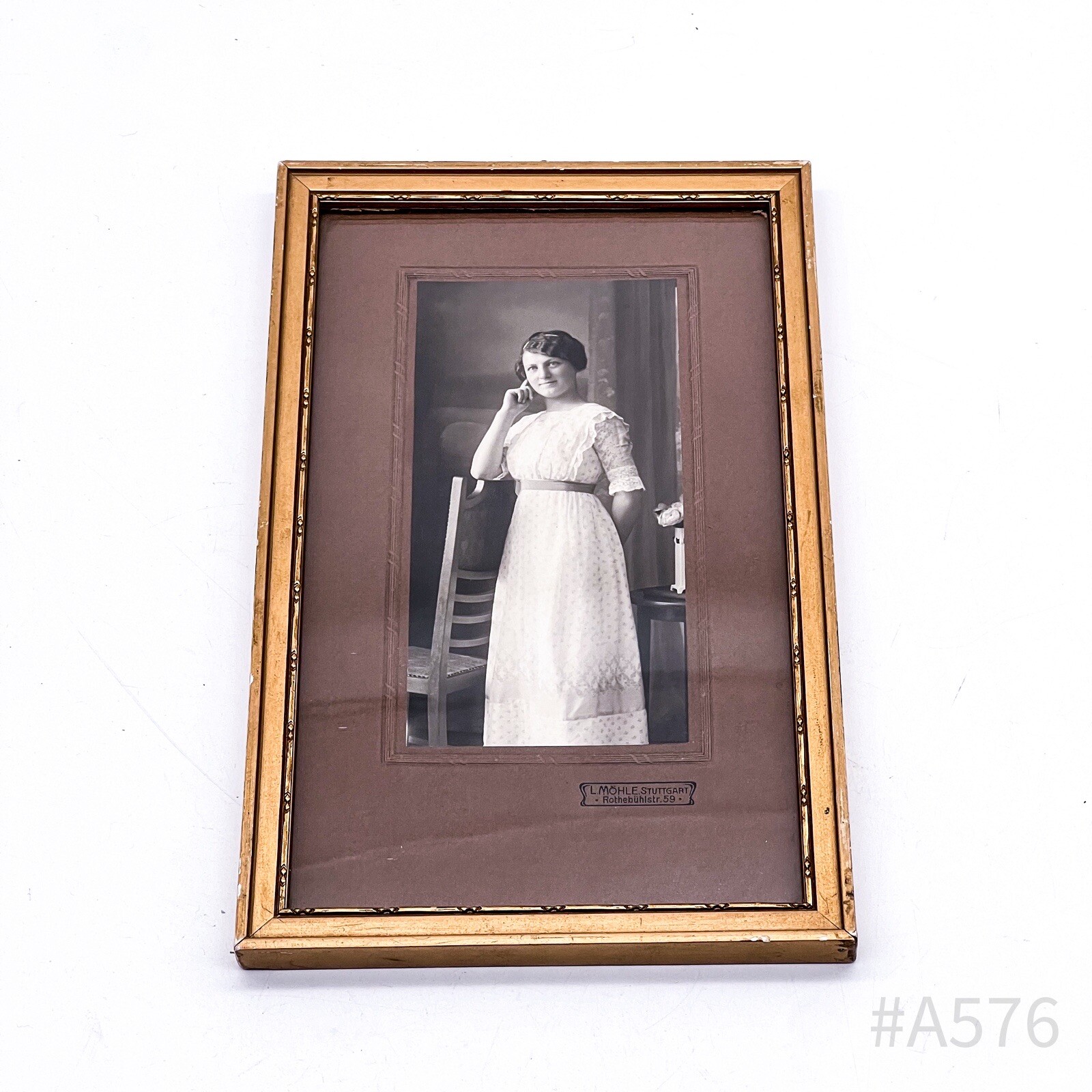 Antique Photograph With Frame & Glass Insert L. Möhle, Stuttgart 15 X 24 Cm