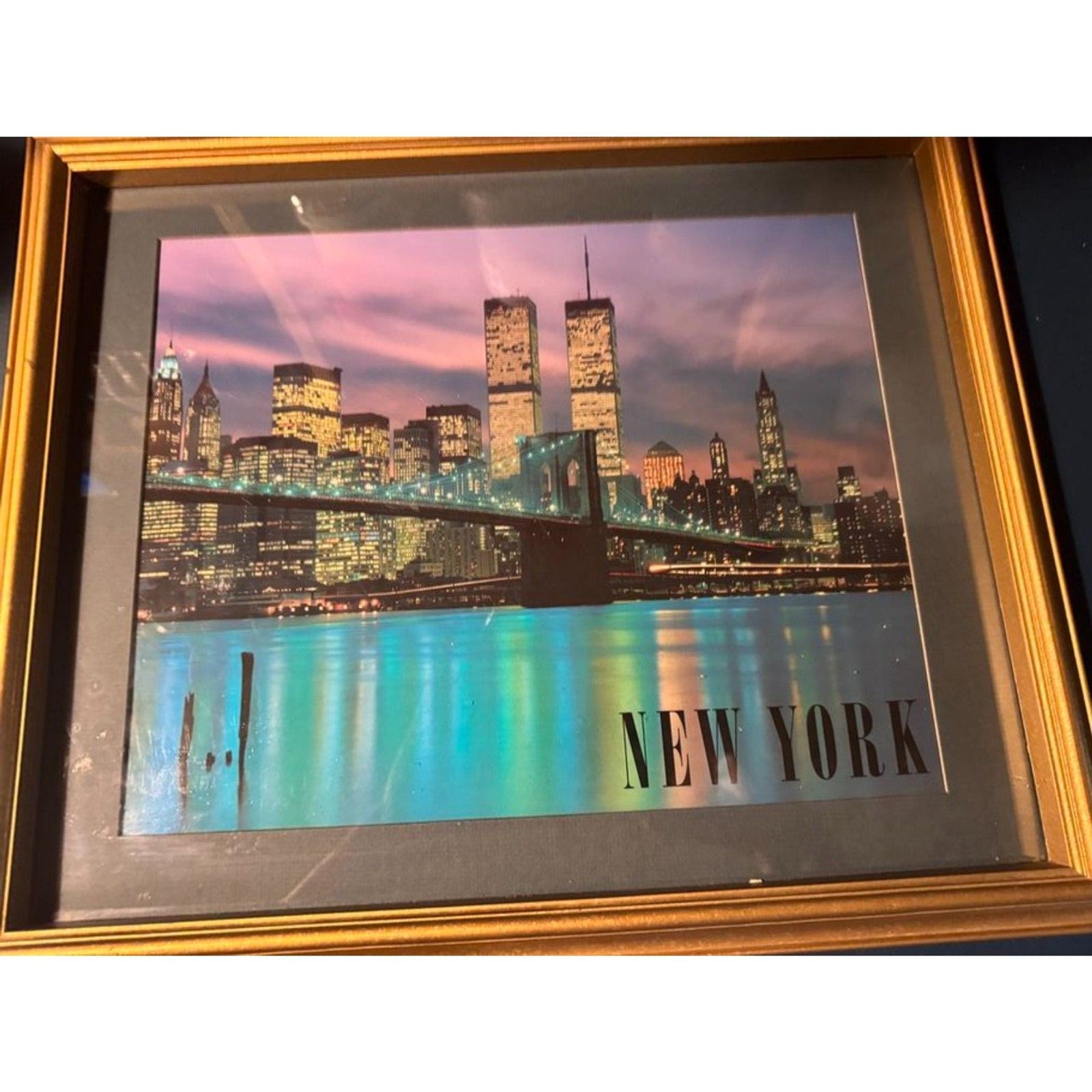 Vintage Framed New York City Skyline Print World Trade Center 19″ x 15 1/2″