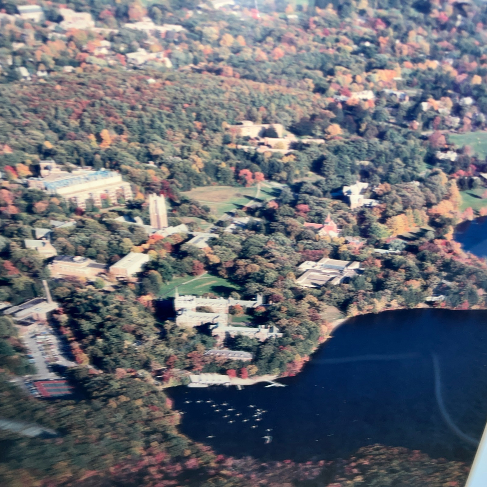 Vintage large JRM framed aerial photo WELLESLEY COLLEGE Wellesley MA Lake Waban