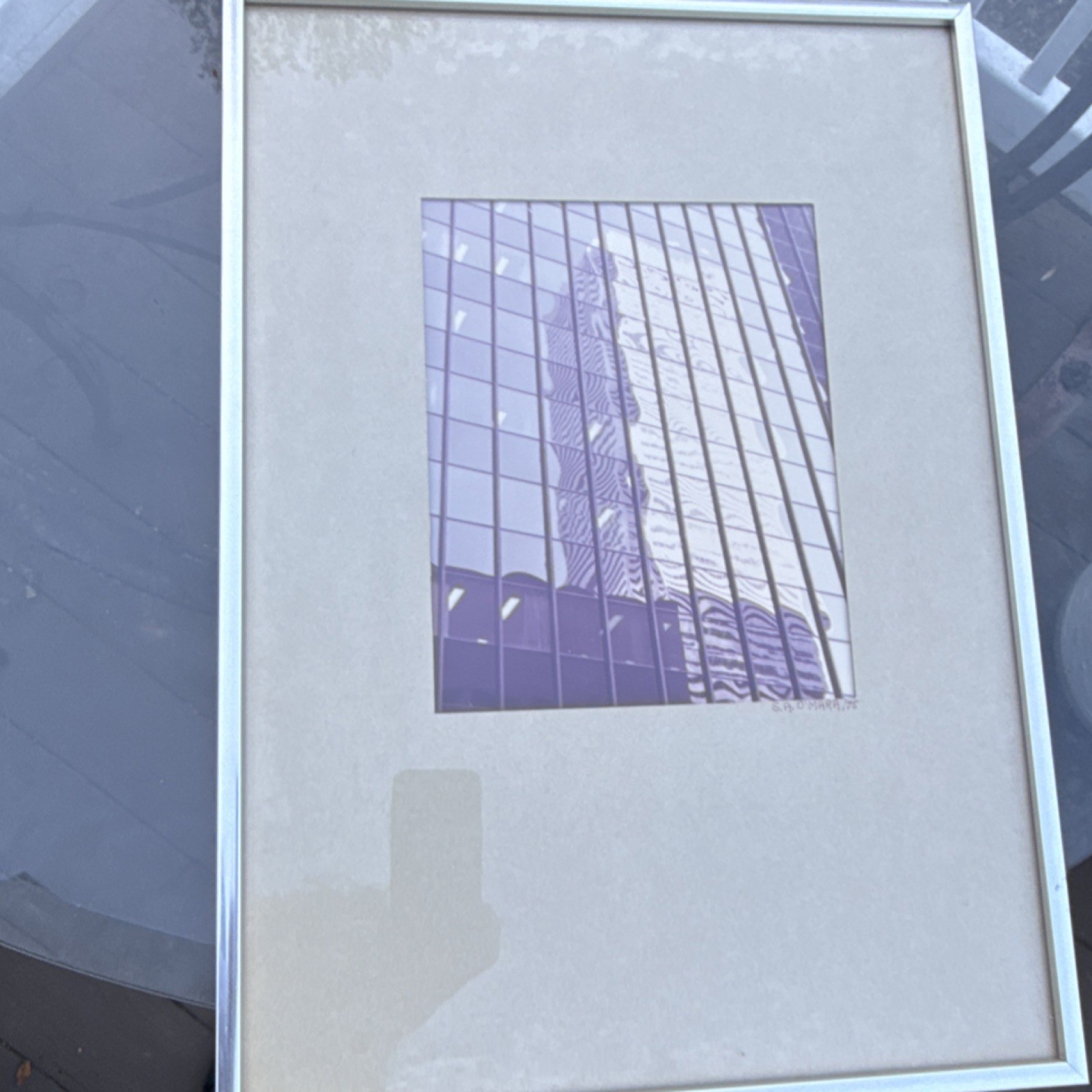 Framed Color Photograph Building Reflection Cityscape Contemporary 20.5×14.5in