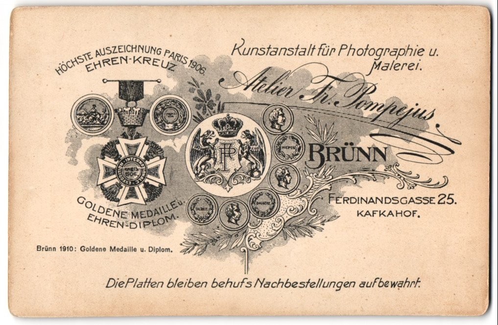 Photograph Fr. Pompey, Brno, Royal Coat of Arms Monogrammed by Photographer