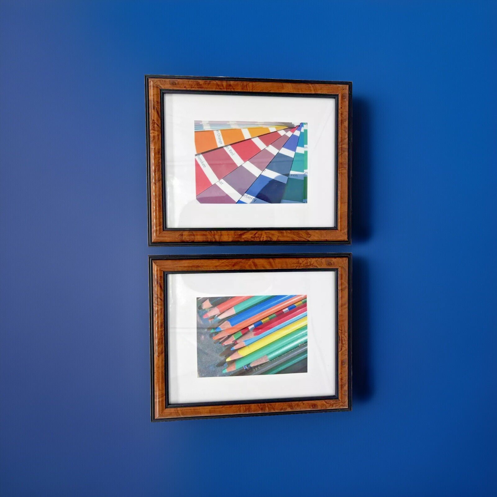Pair of Framed and Matted Pencil and Paint Art Photographs 12.75″W x 10.25″H