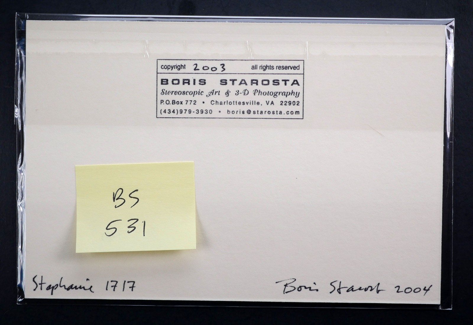 Boris Starosta 3D Stereoview – Stephanie 1717 – nude black model signed 2004