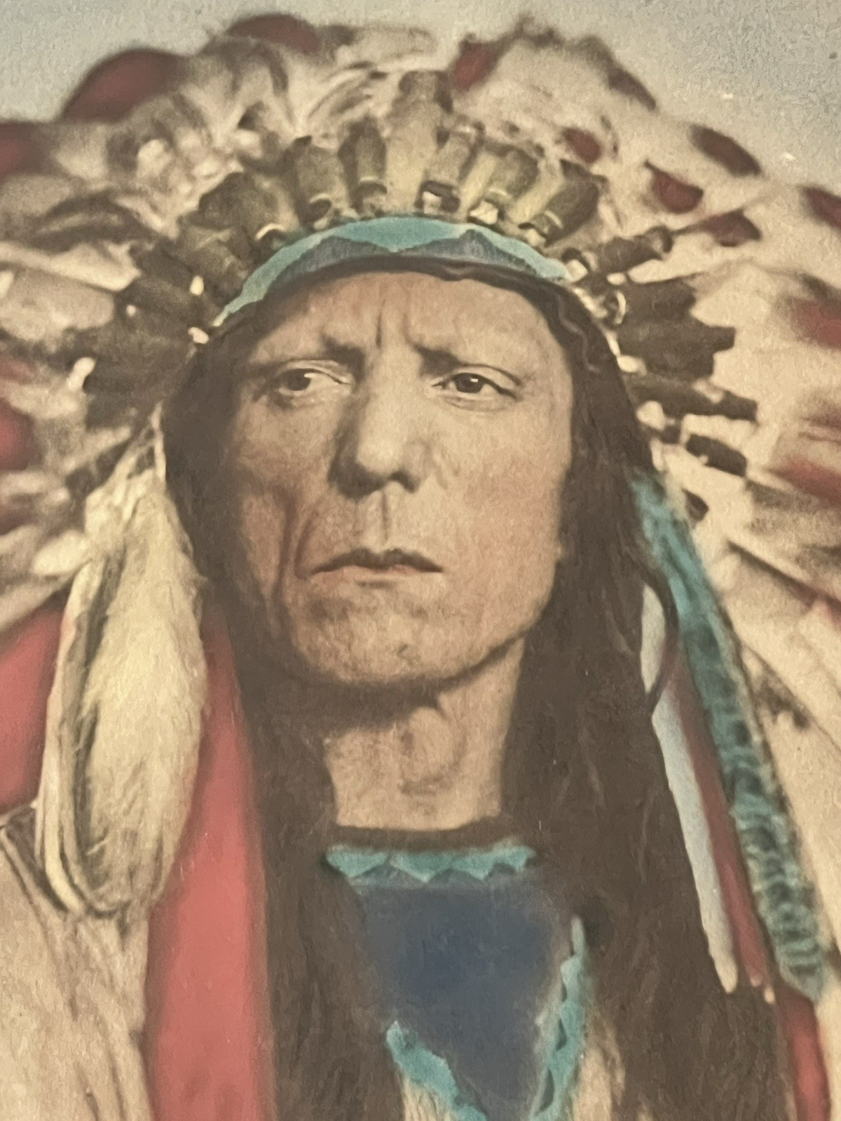 1909 Native American Chief Hand Colored Photo National Art Co., NY
