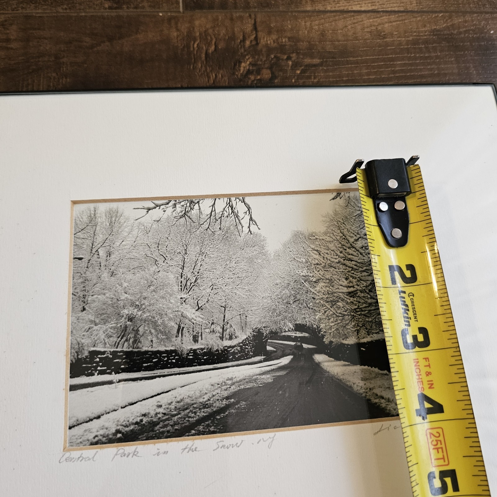 Vintage Photograph Framed Black White Signed CENTRAL PARK , NEW YORK Snow Winter