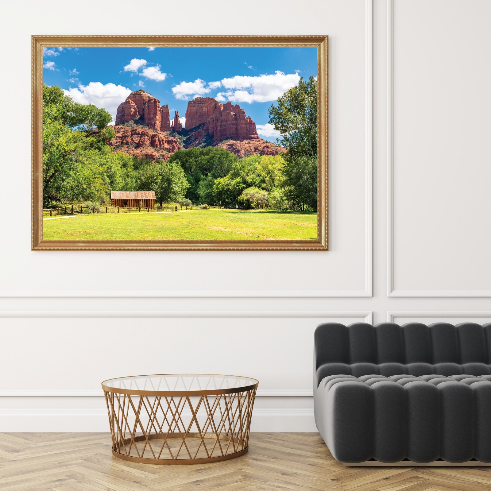 Cathedral Rock, Sedona Arizona Landscape Photo, Water Wheel and Barn, AZ Print