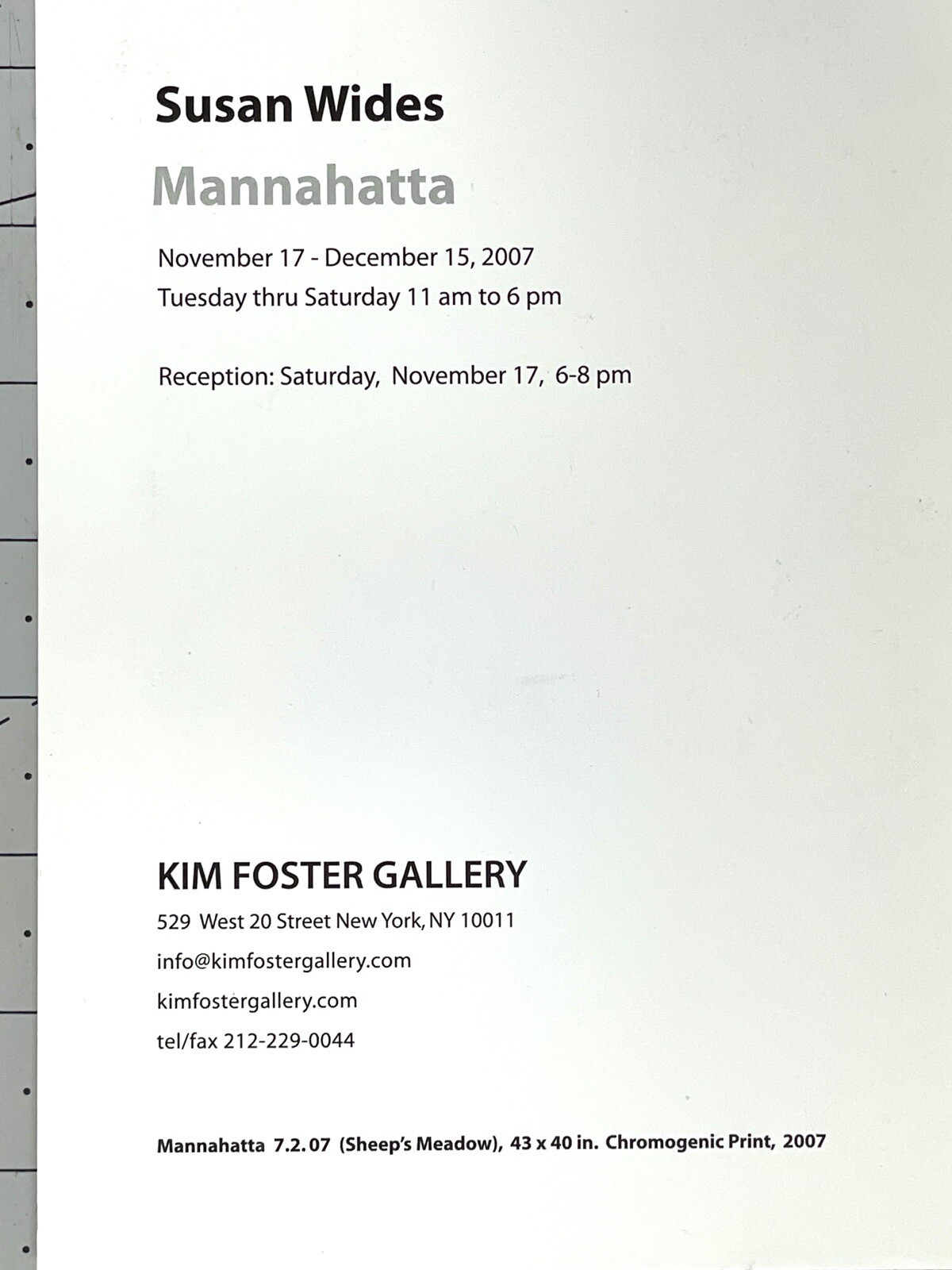 Susan Wides (b. 1955) Art Show Announcement Card 2007 – Manahatta