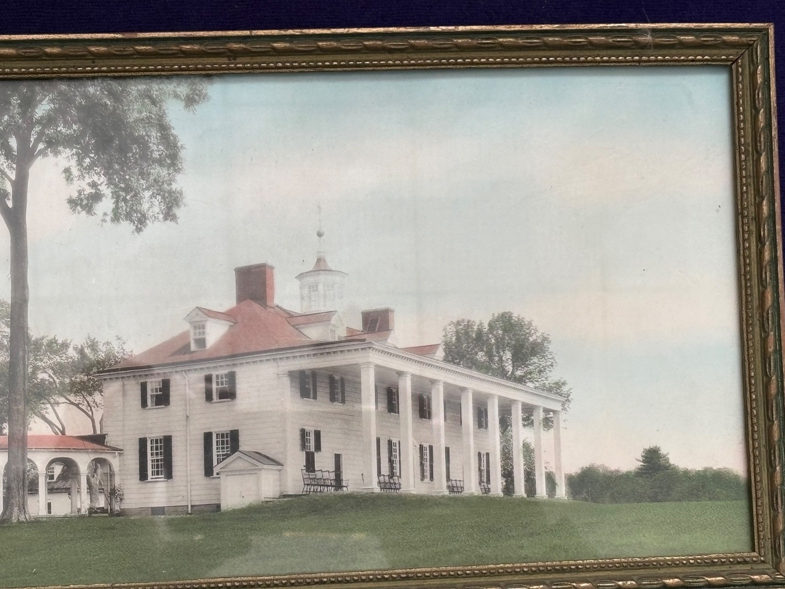 RARE HAND COLORED PHOTOGRAPH MT VERNON ROYAL CARLOCK GEORGE WASHINGTON FRAMED