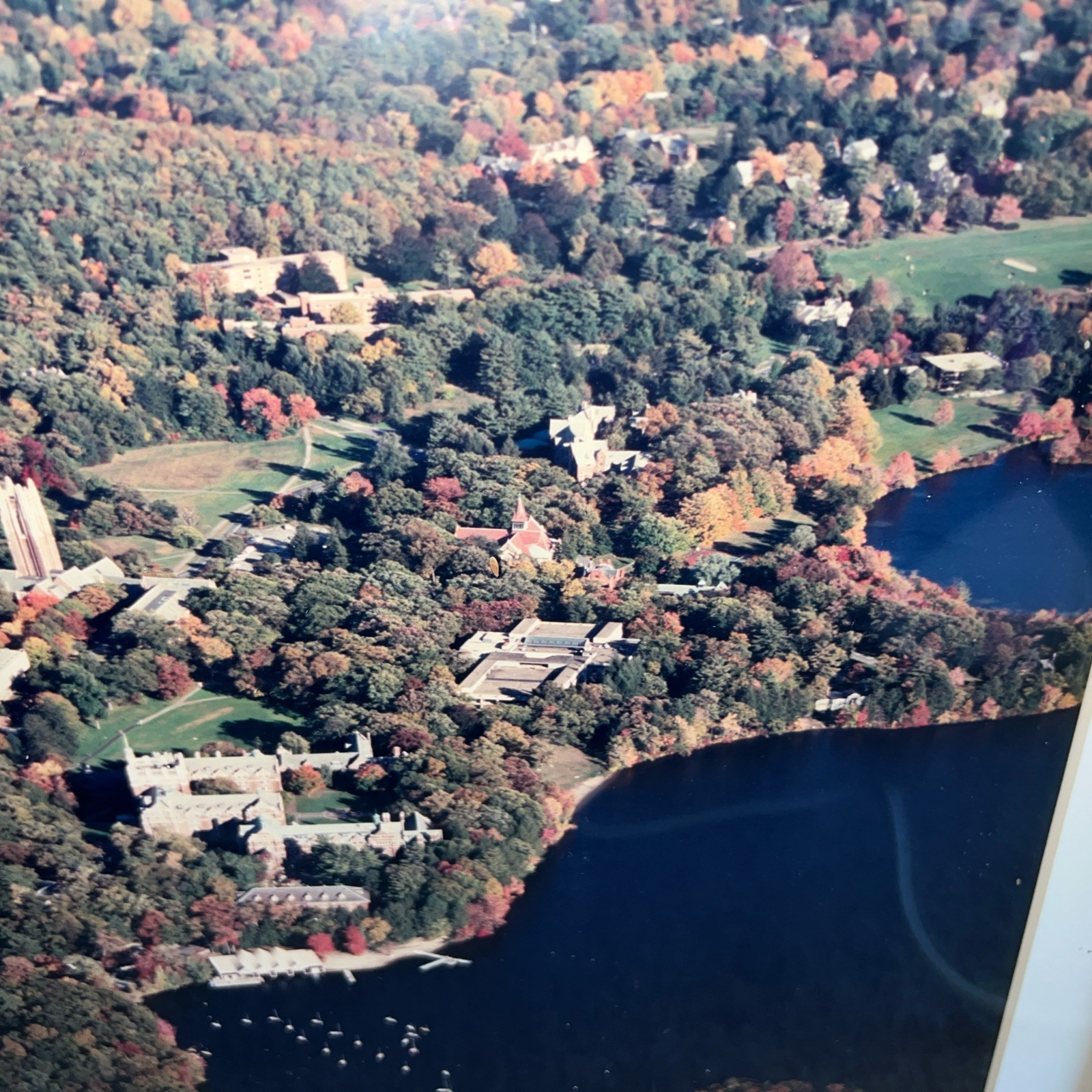 Vintage large JRM framed aerial photo WELLESLEY COLLEGE Wellesley MA Lake Waban