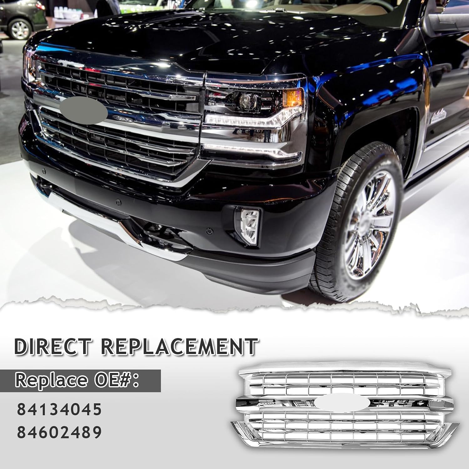 For 2016 2017 2018 Chevy Silverado 1500 Front Bumper Upper Grille, Chrome | Dire