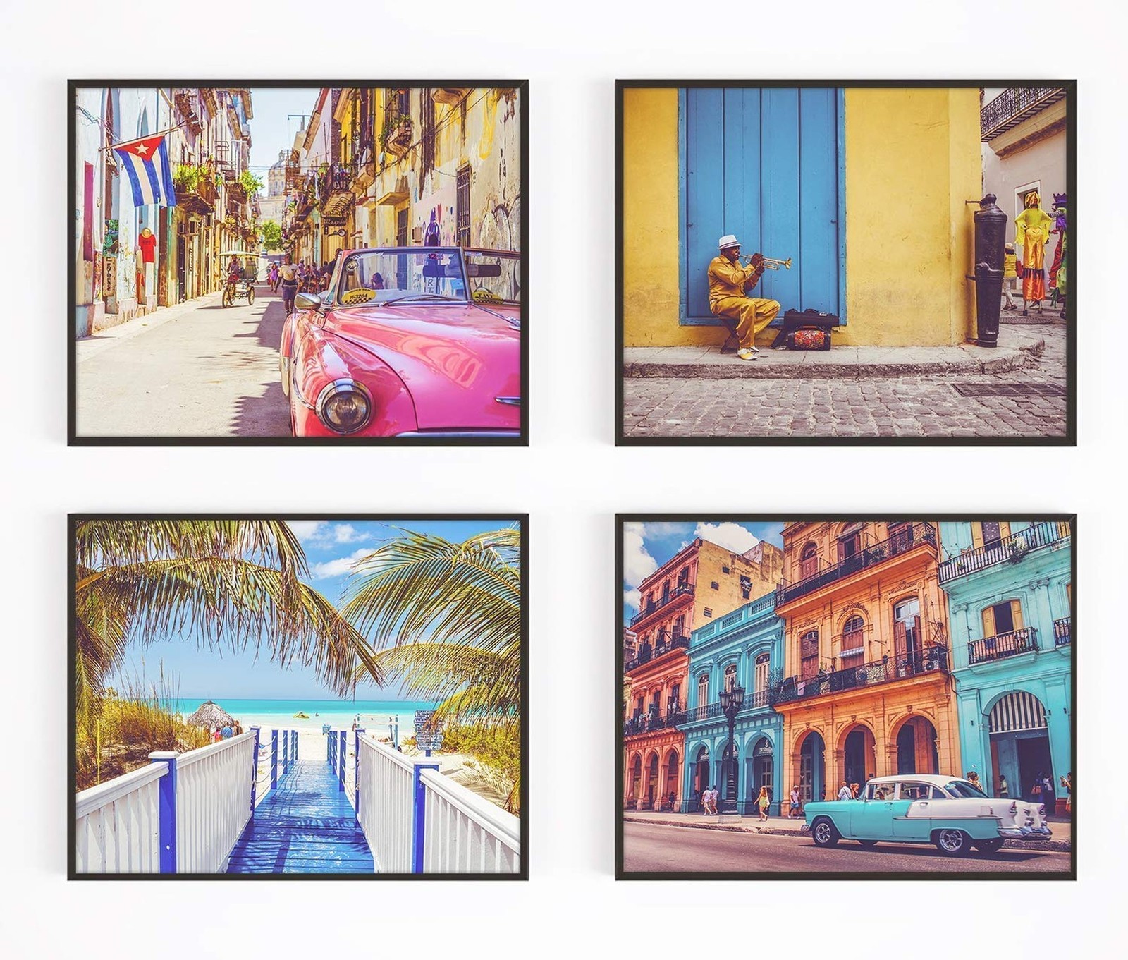 Vintage Vibrant Cuba Photography Photographic Prints, Set of 4, Unframed, Ant…