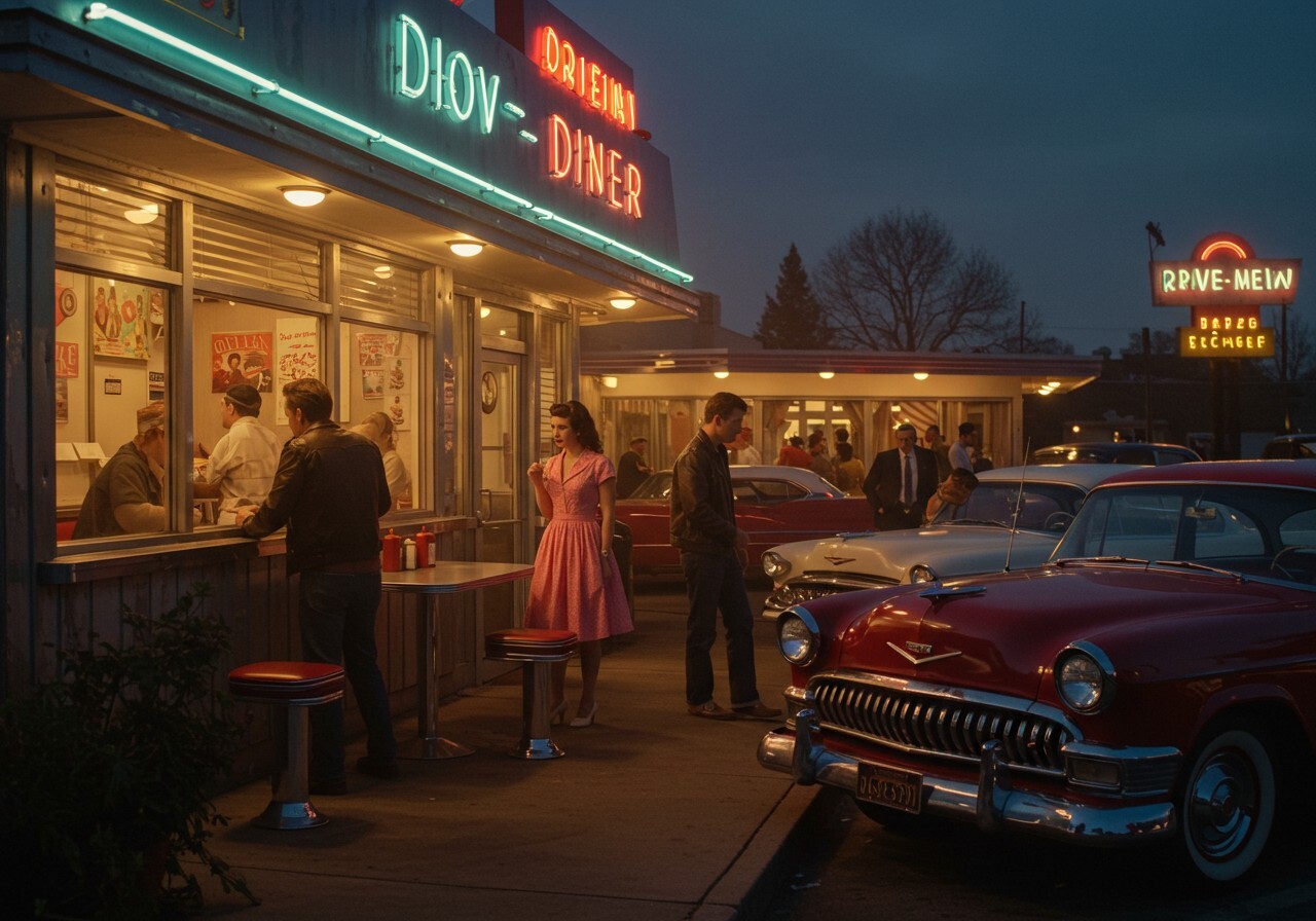 Digital Image Picture Photo Wallpaper Background AI Art 50’s American Drive-in2