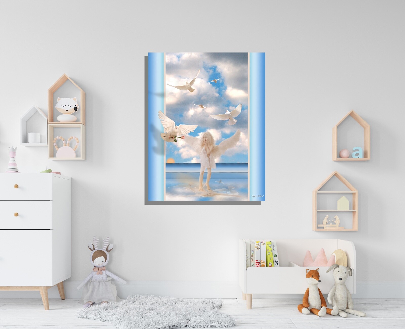 Photography Angel and Doves 11×14 wall portrait. Beautiful photo compositeNOTAI