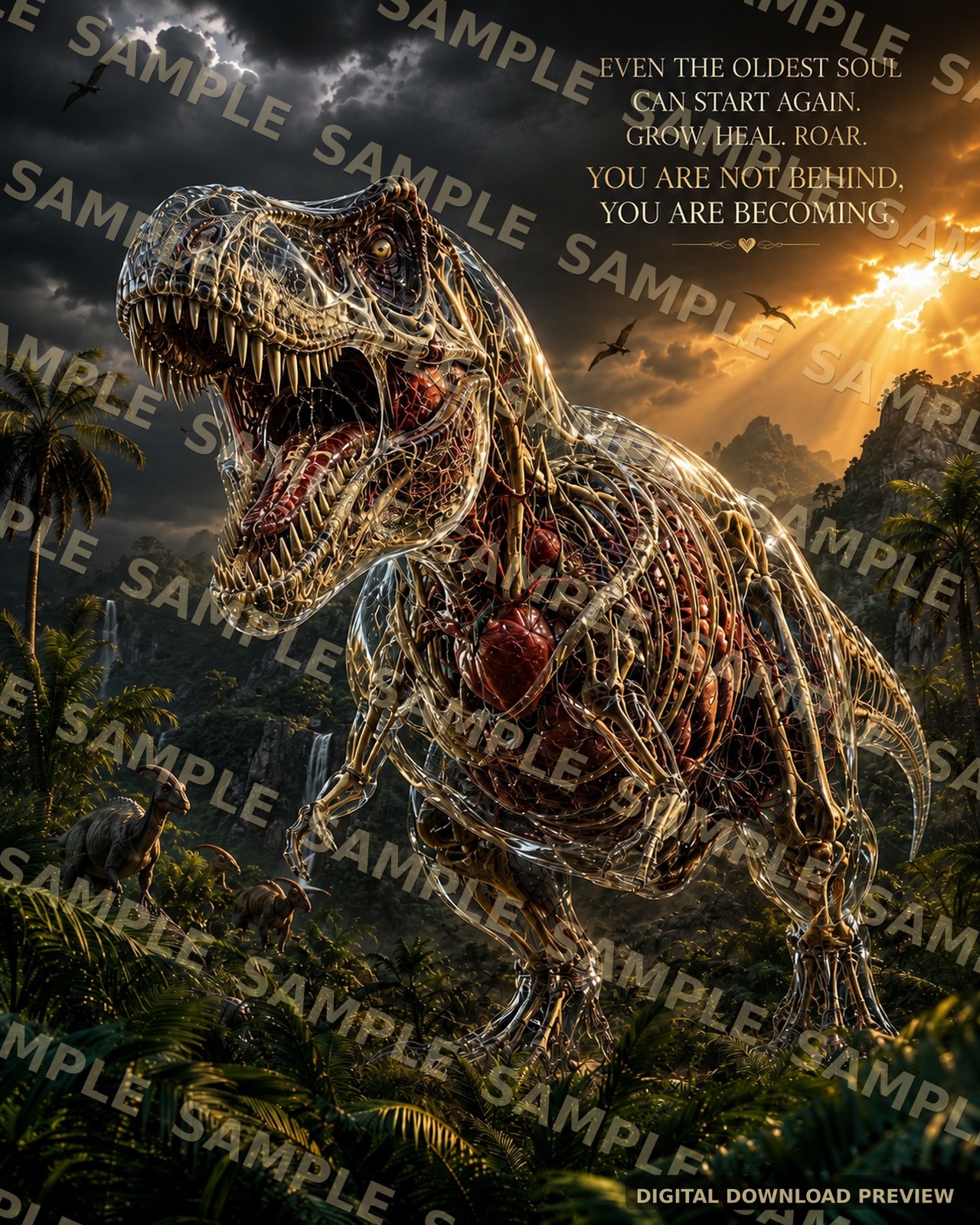 Transparent Dinosaur Anatomy Digital Download T Rex Fantasy Printable Wall Art