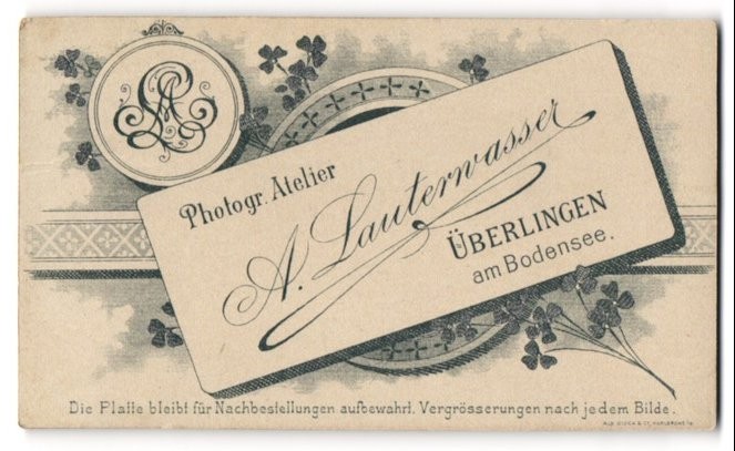 Photograph A. Lauterwasser, Überlingen, monogram of the photographer and address