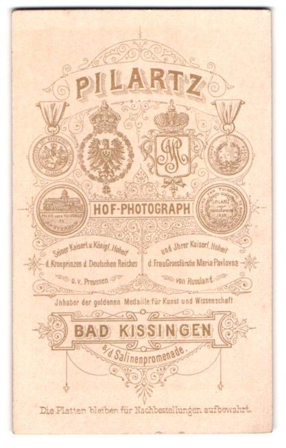 Photography Pilartz, Bad Kissingen, monogram of the photographer in the royal coat of arms