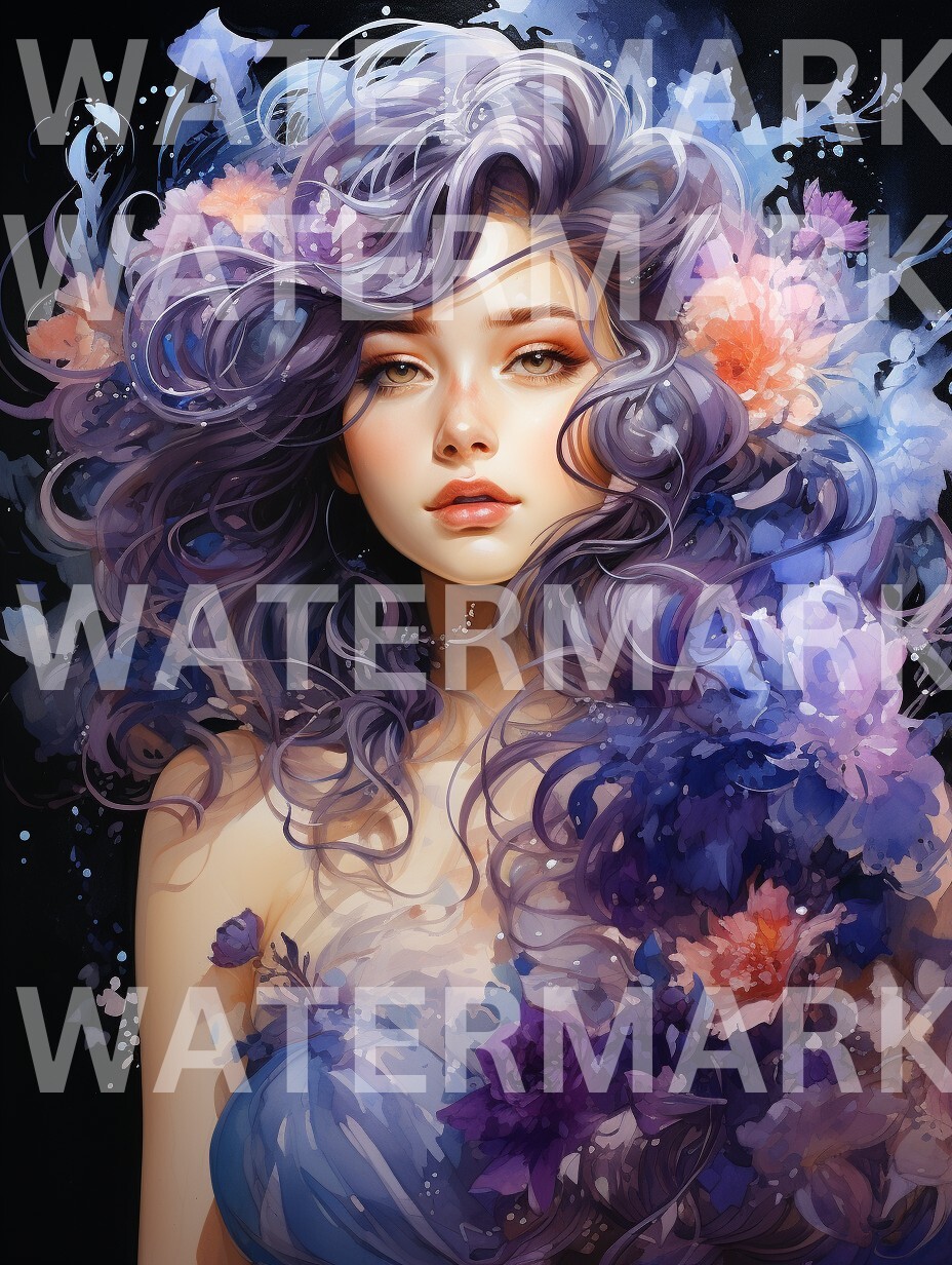 Digital Image Picture Portrait Beautiful Watercolor Woman Wallpaper Photo AI Art