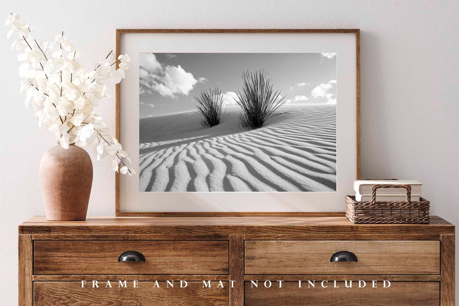 White Sands Photography Print: New Mexico Black & White Yucca Plant Desert Photo