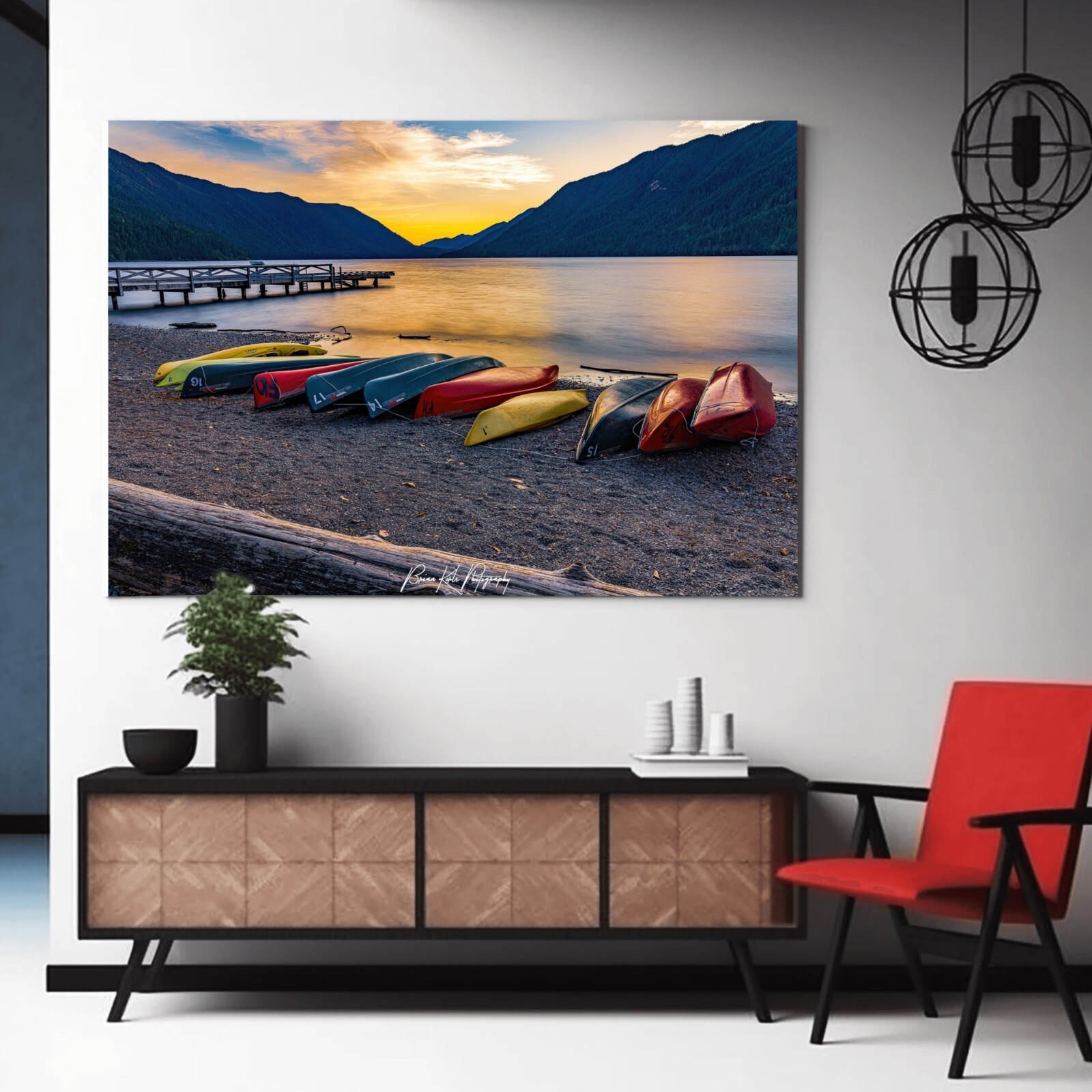 Lake Crescent, WA Sunset Framed Mountain Lake Landscape Photograph Wall Art