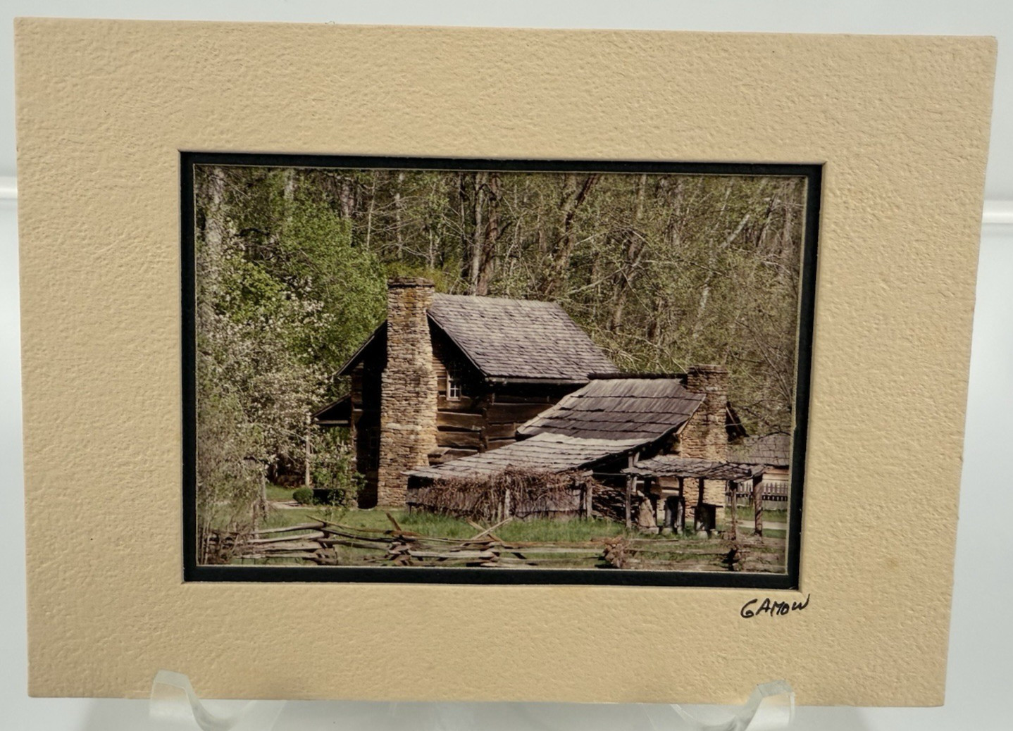 Gamow signed Old Farmhouse in Country Big Chimney Photography Art 5″ x 7″ Mated