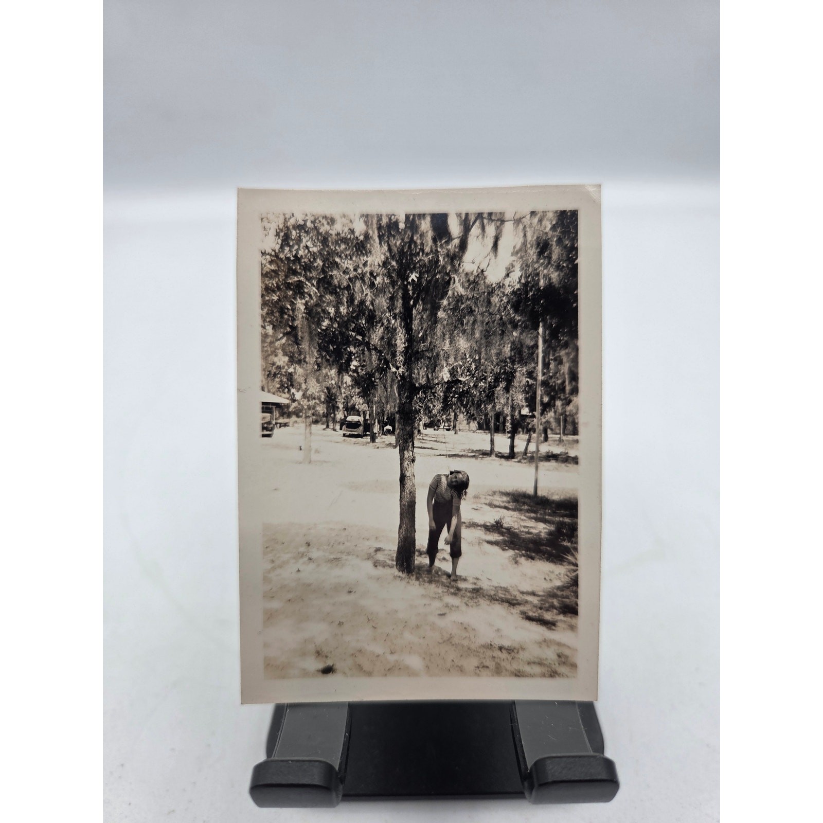 Vintage 1940s Snapshot Girl Pretending Hanging Dark Humor Silver Gelatin Photo