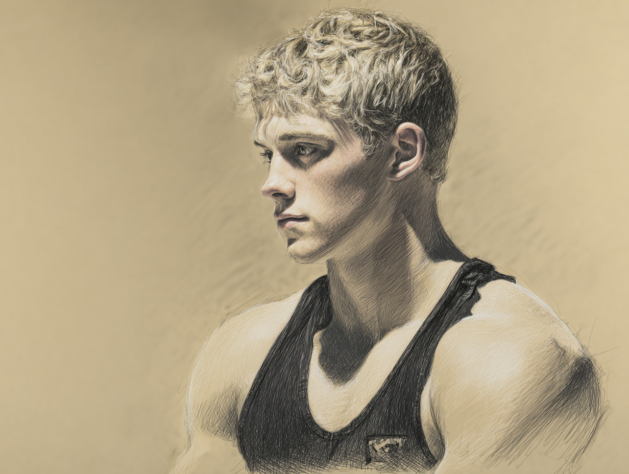 “Handsome wrestler”. Drawing by Igor Zeiger. Numbered and signed by artist