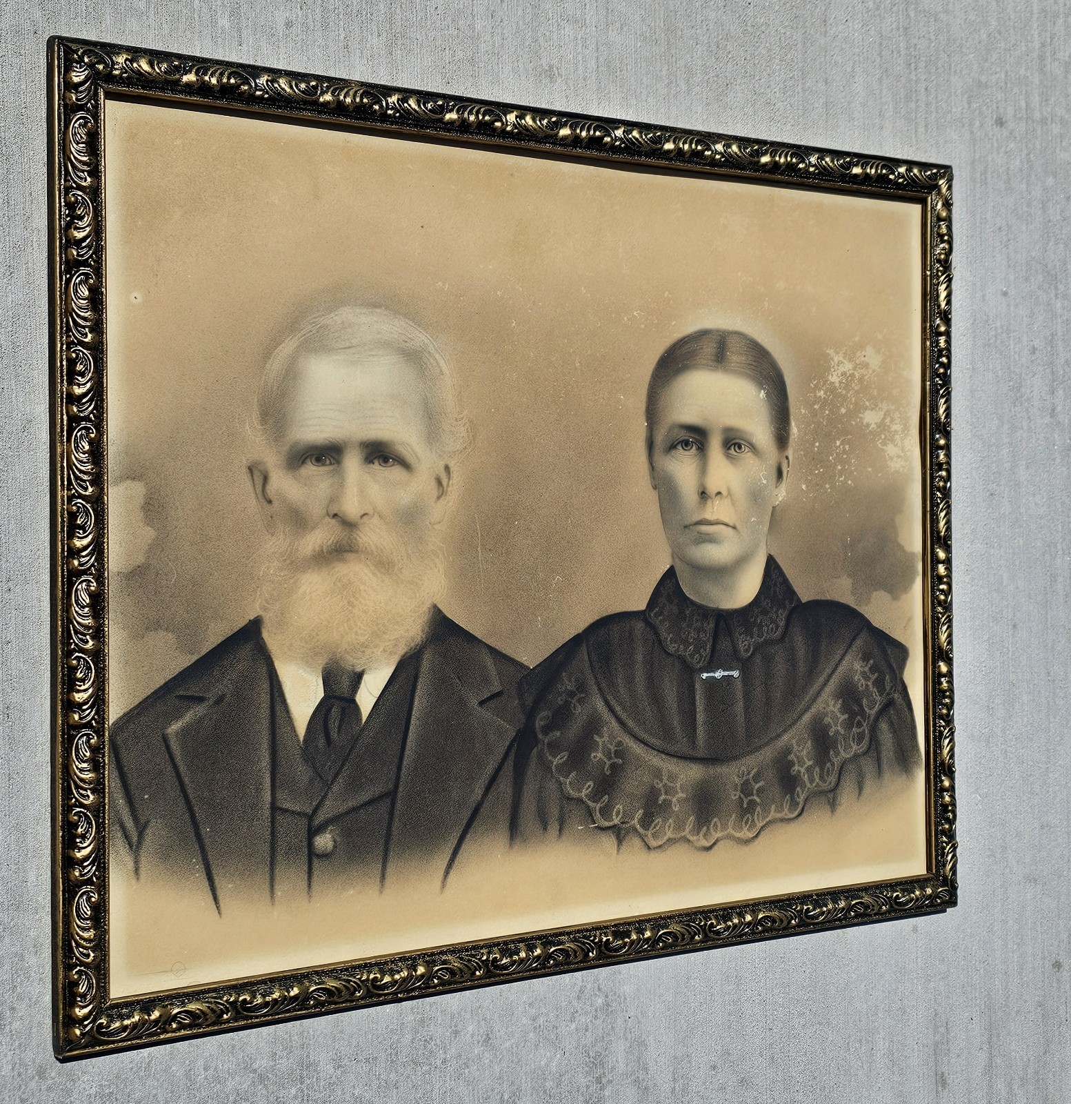 Antique Studio CRAYON PORTRAIT, Tennessee Farmers Pioneers Oddities BOGLE FAMILY
