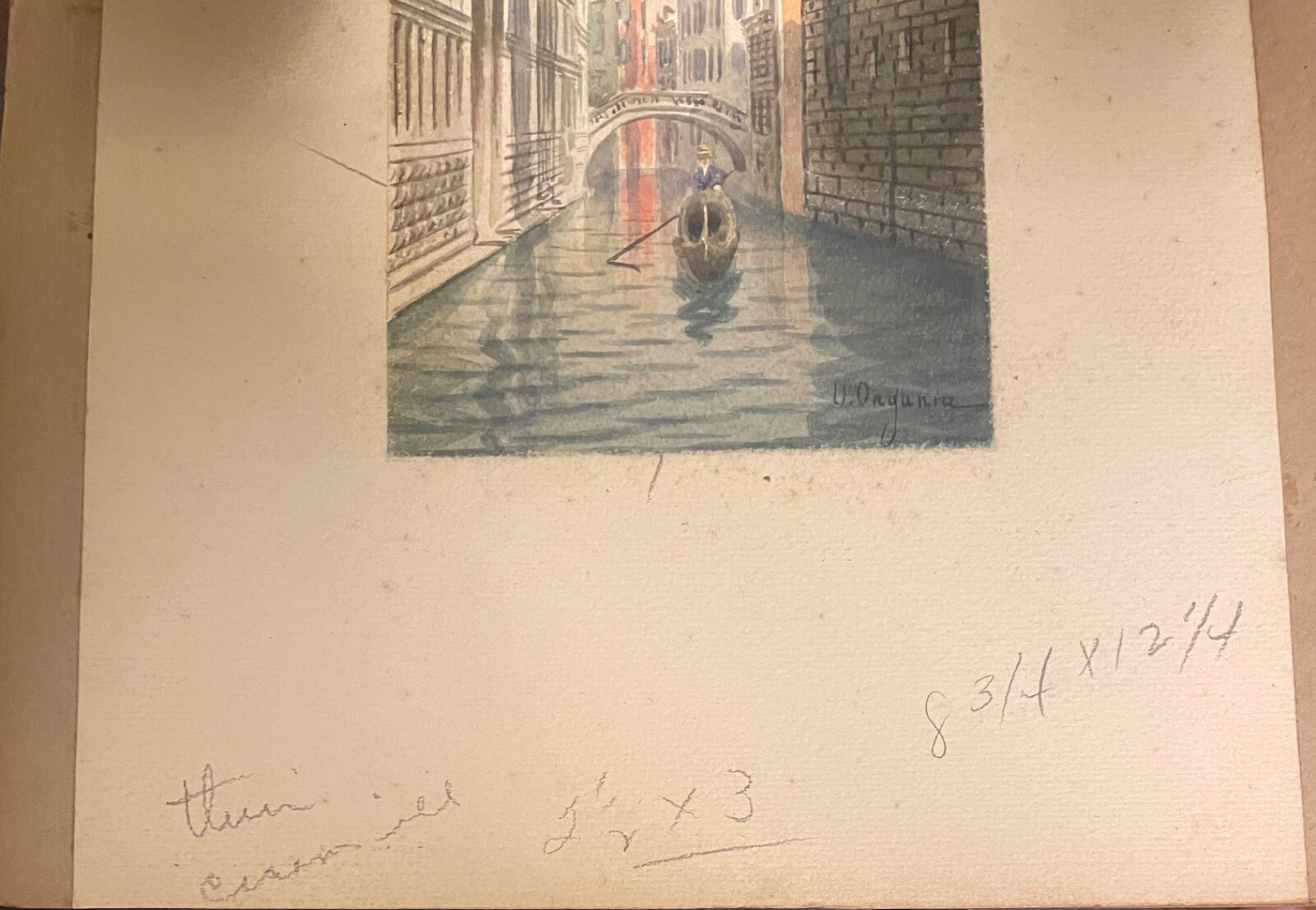 Original antique painting of the “bridge of sighs” in Venice By Umberto Ongania