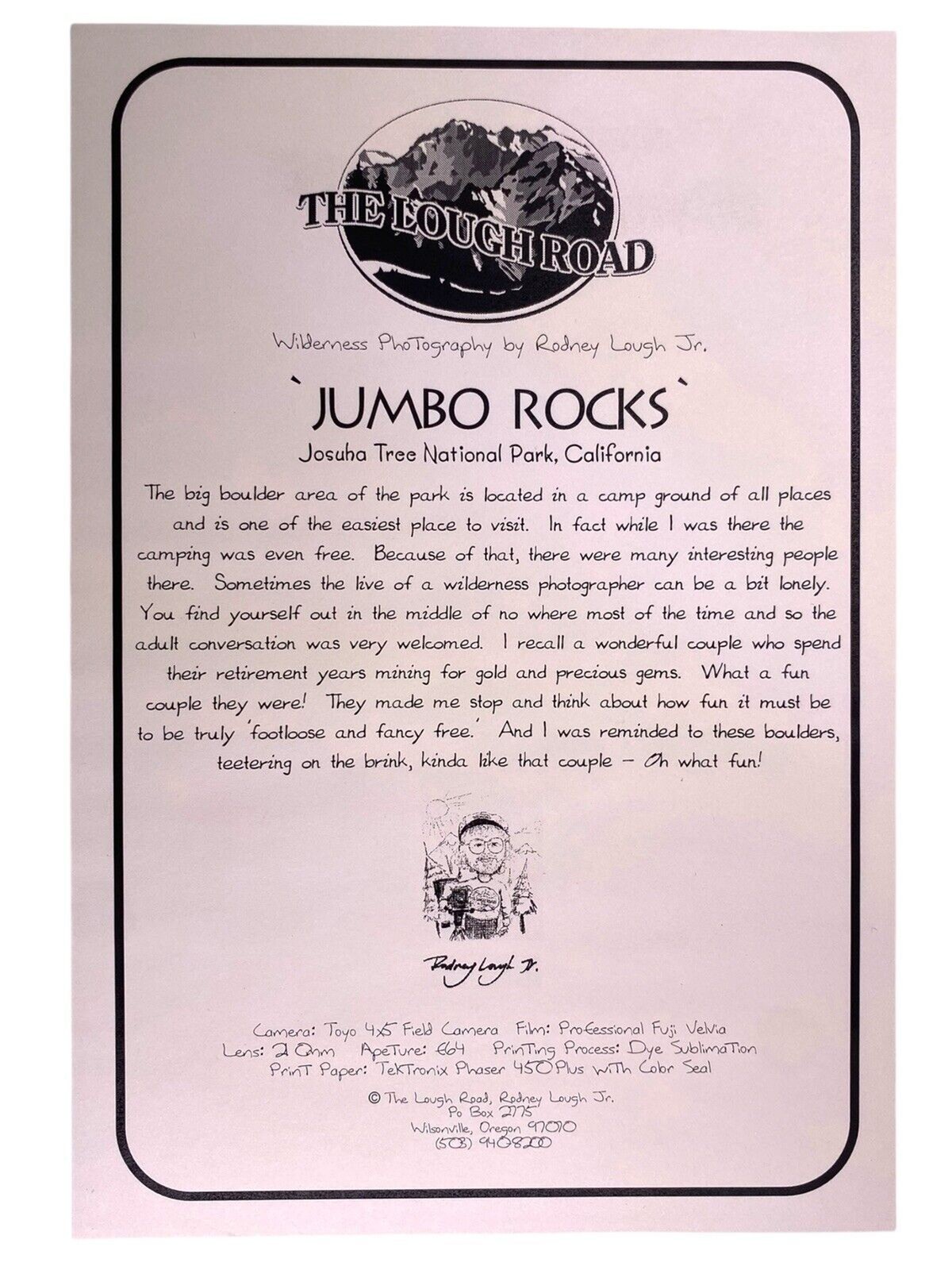 RODNEY LOUGH JR. JUMBO ROCKS – THE LOUGH ROAD WILDERNESS COLLECTION FRAMED / MAT
