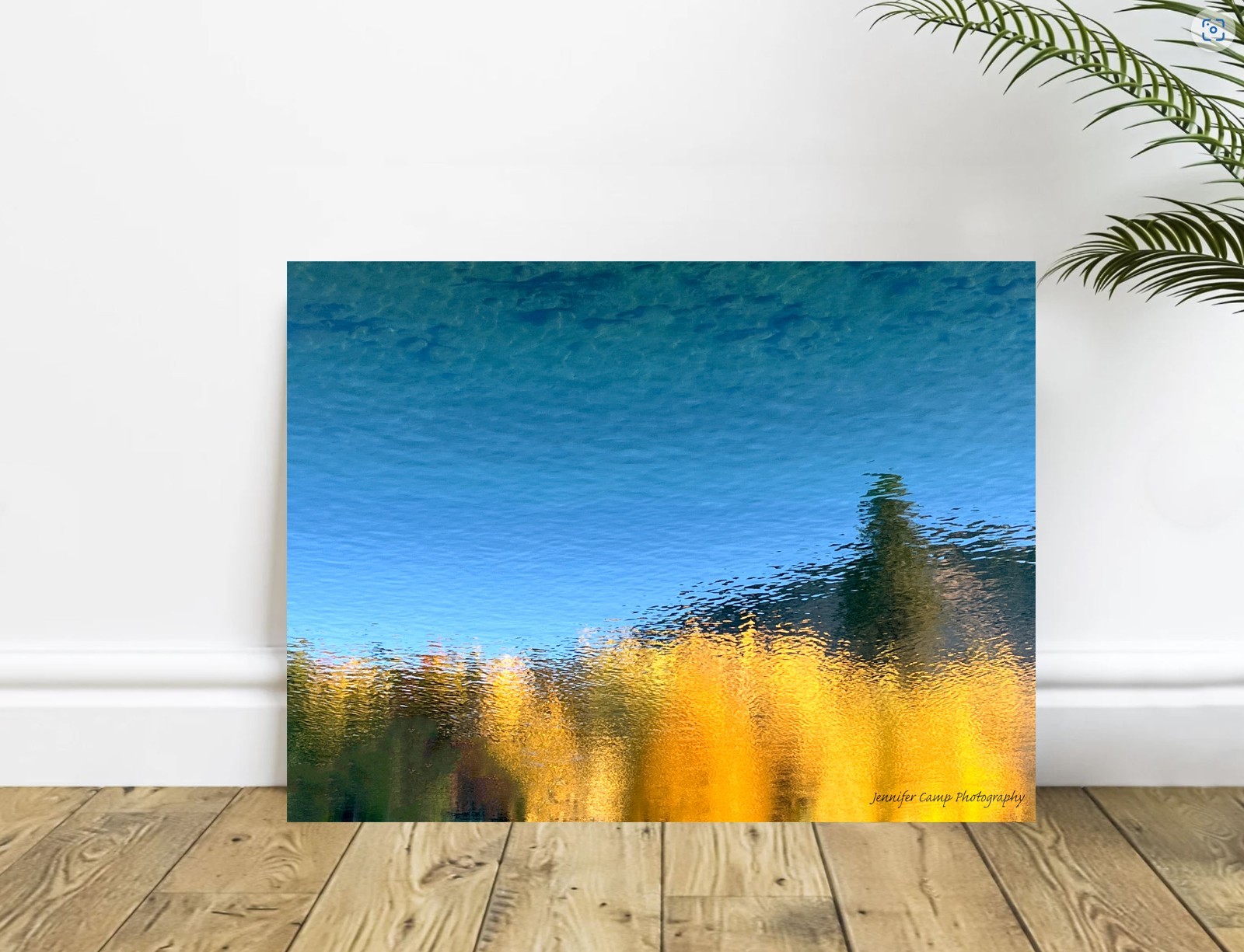 Water Blue Yellow Gold Autumn Fall Tree Reflection Abstract Art Photograph Print