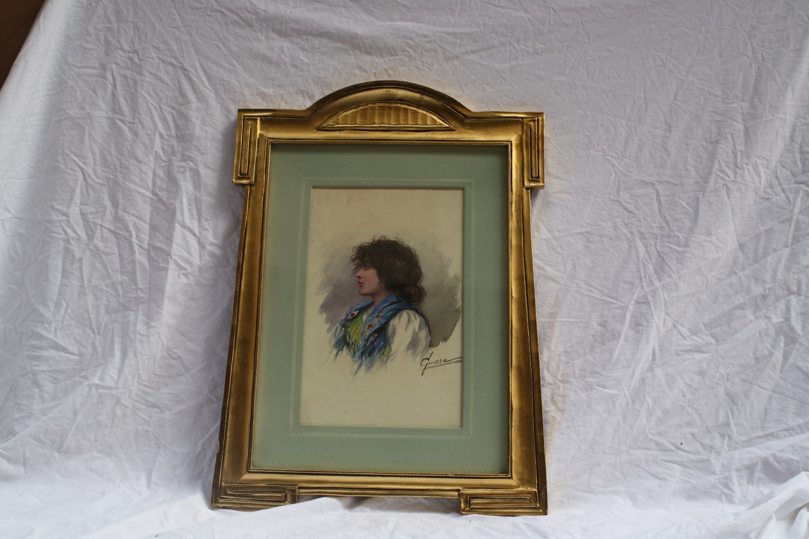 MAGNIFICENT 1930 WATER COLOR PAINTING OF A WOMAN BY JOSE GUERRO LISTED ARTIST