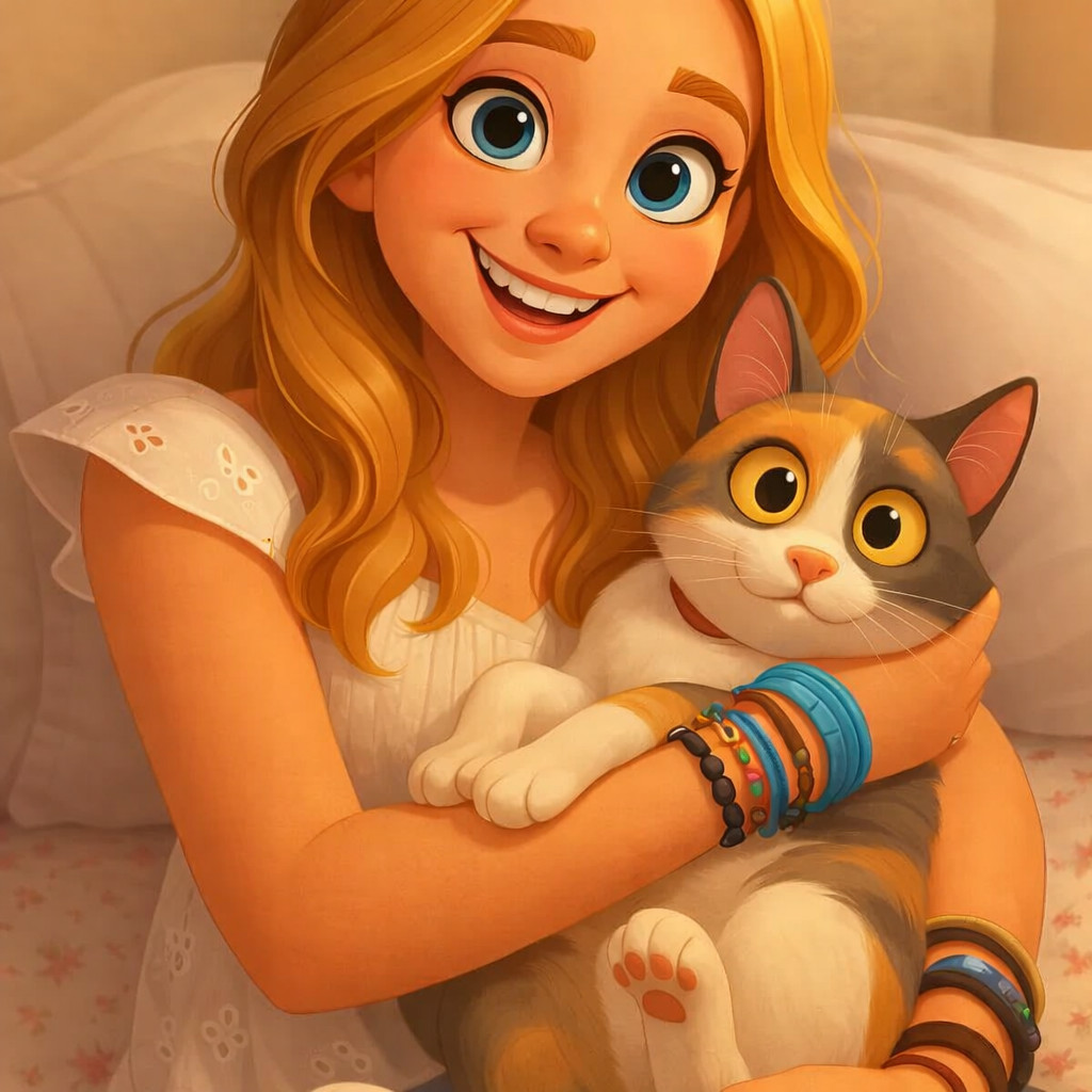 Cute Girl With Cat Digital Illustration Heartwarming Art Modern Soft Style