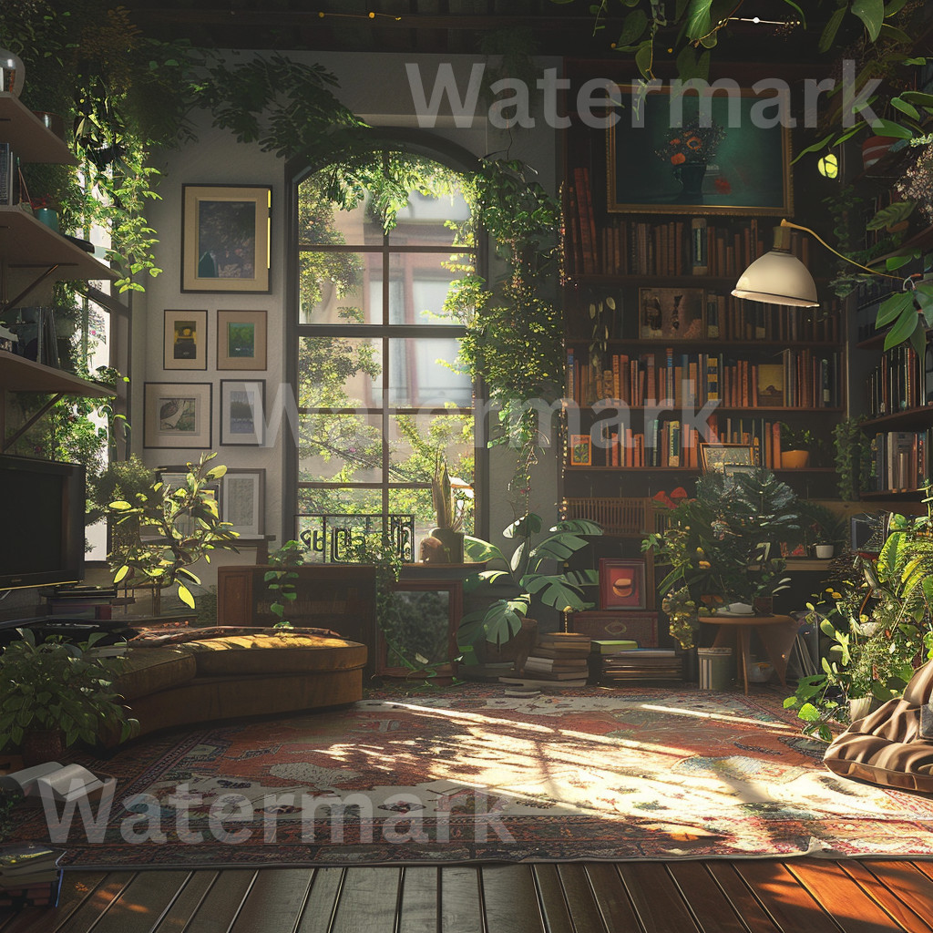 Digital Image Picture Photo Wallpaper Printable AI Art Cozy Home Interior Lush