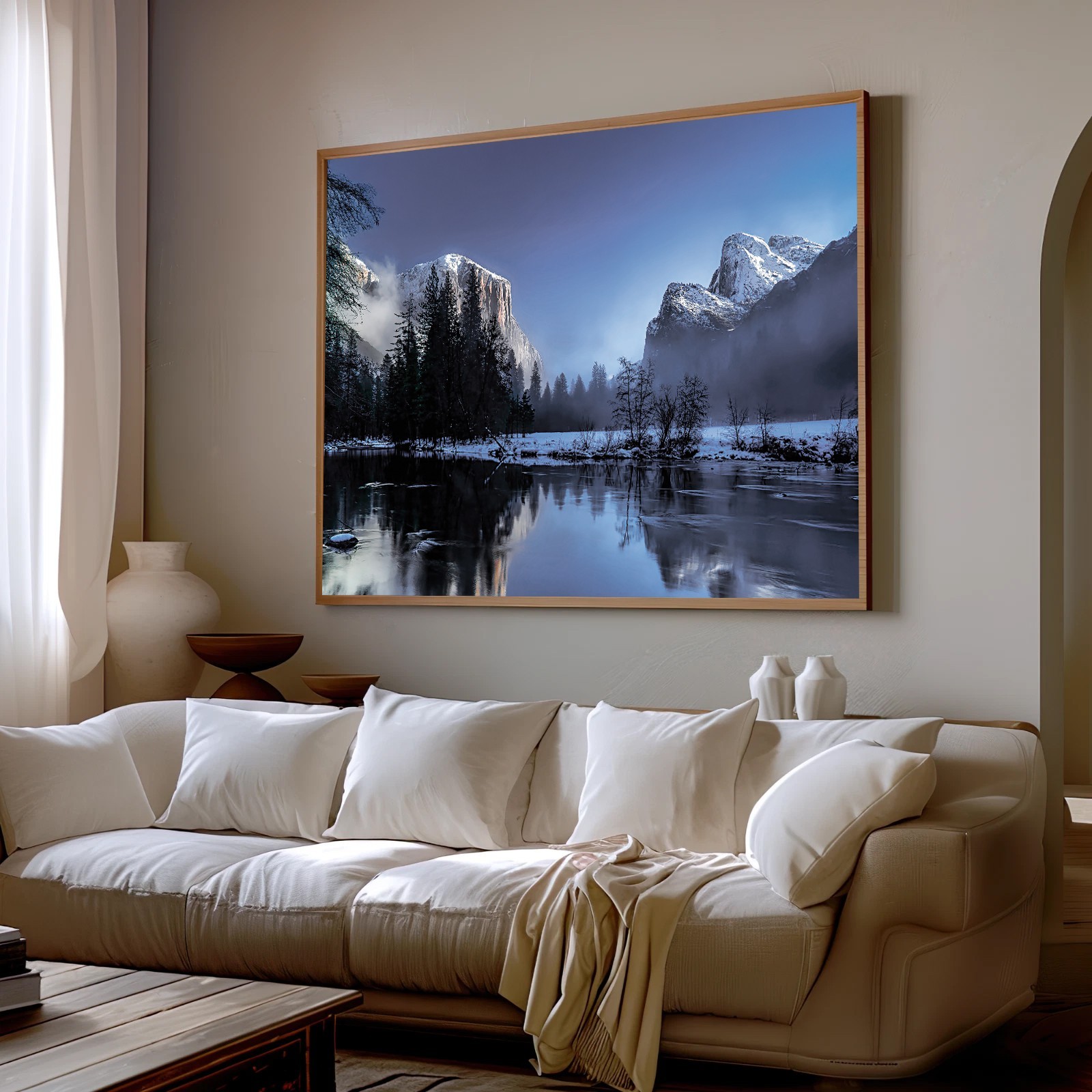 Yosemite Valley from the Merced River View in Winter Snow