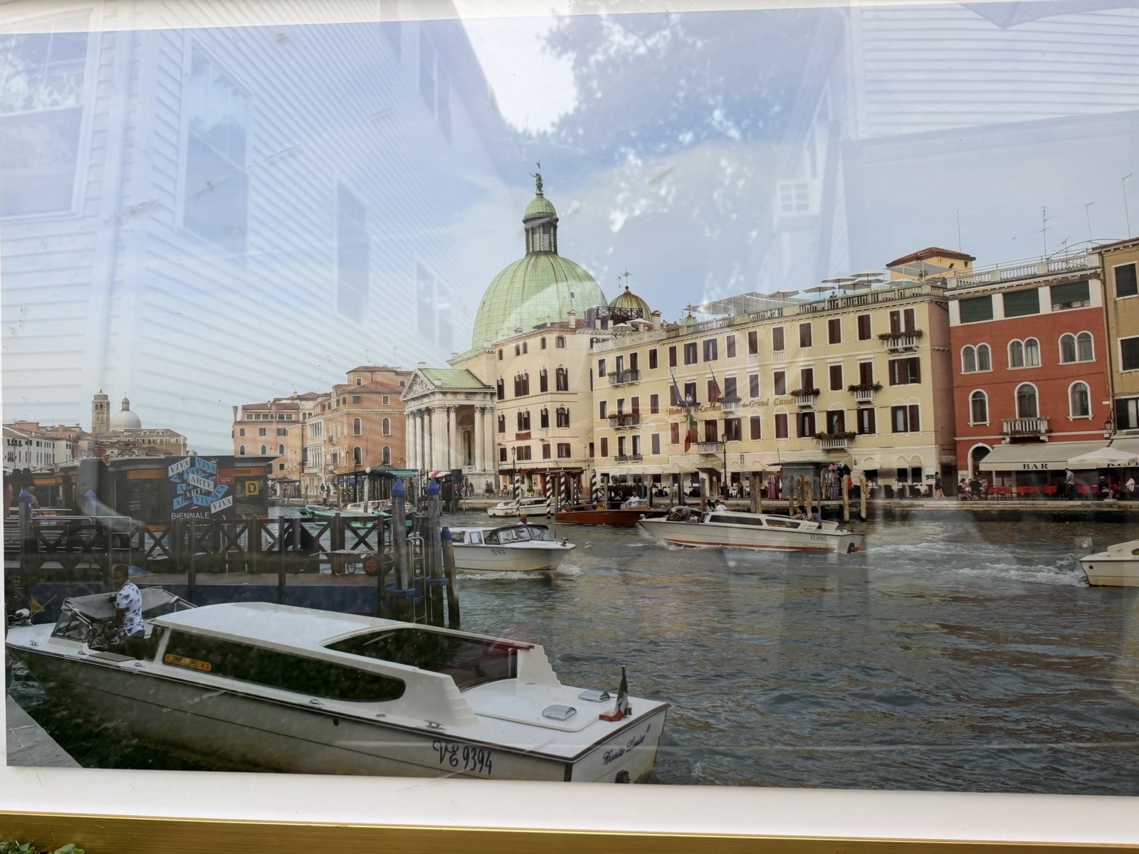 Framed Color Canal Cityscape Photograph Print, Landscape Boats & Buildings