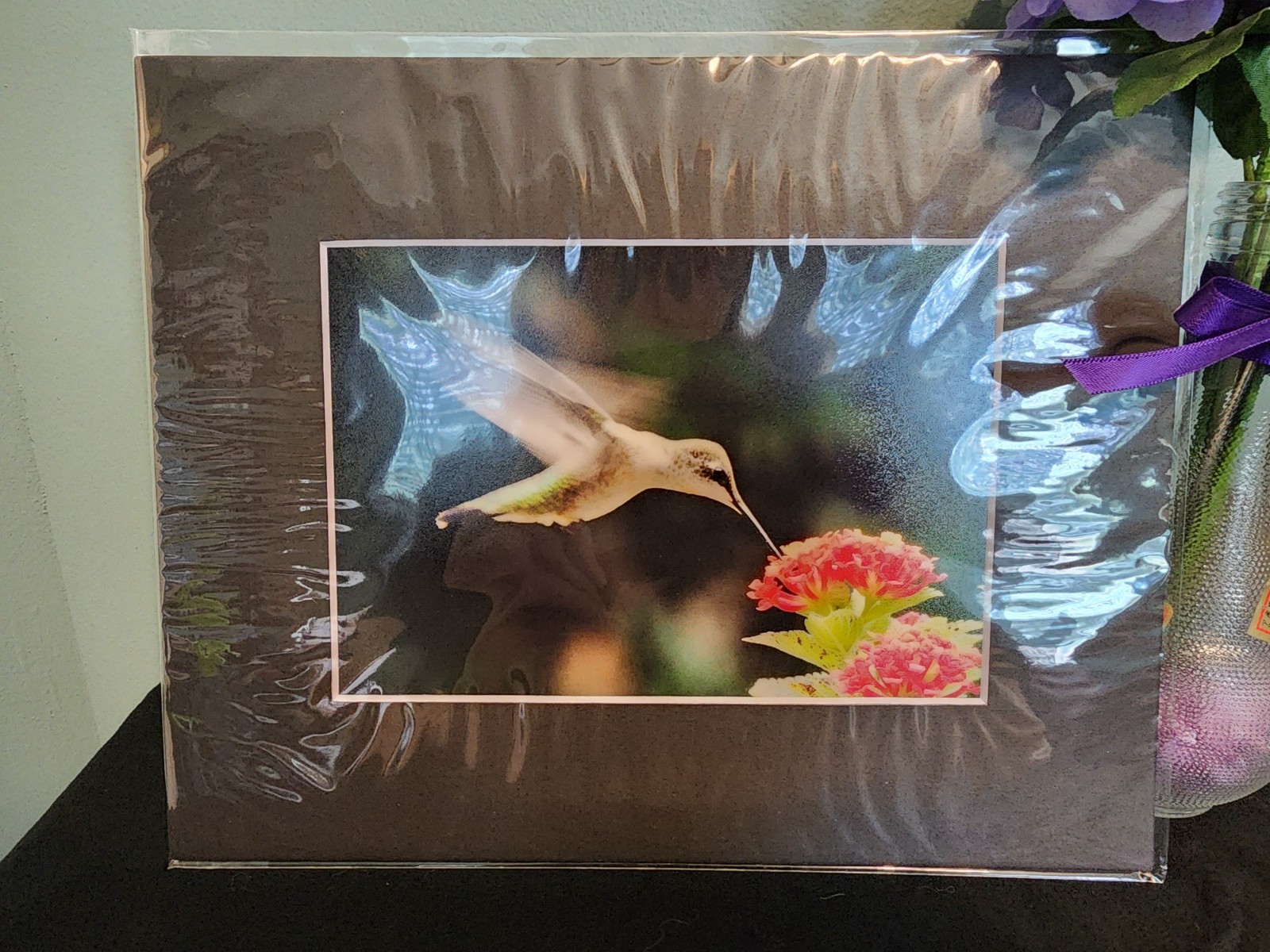 Matted Photography Hummingbird in Flight Close Up, 8×10